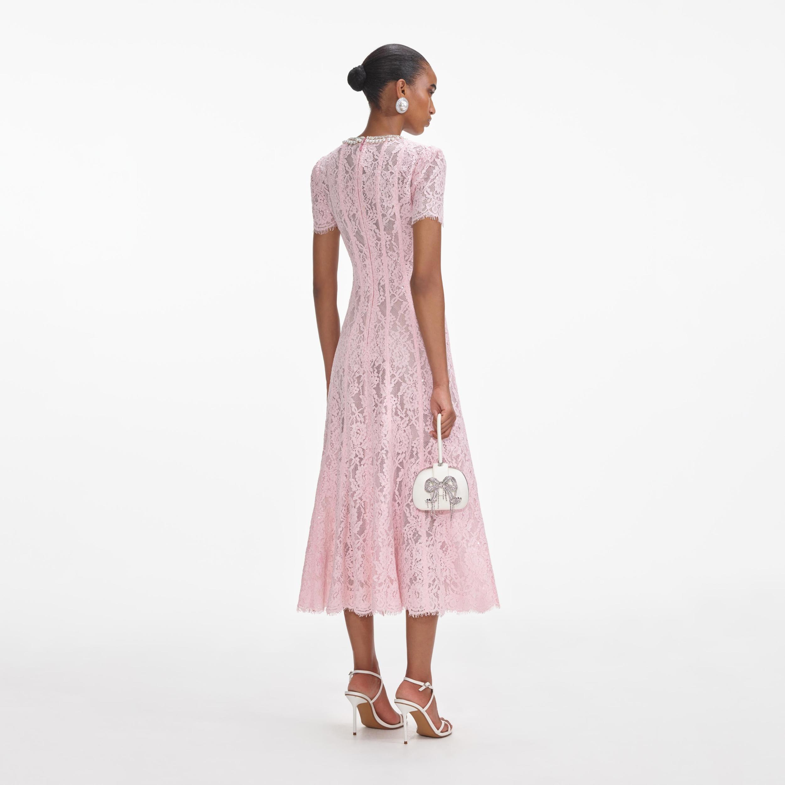 Pink Lace Embellished Midi Dress Product Image