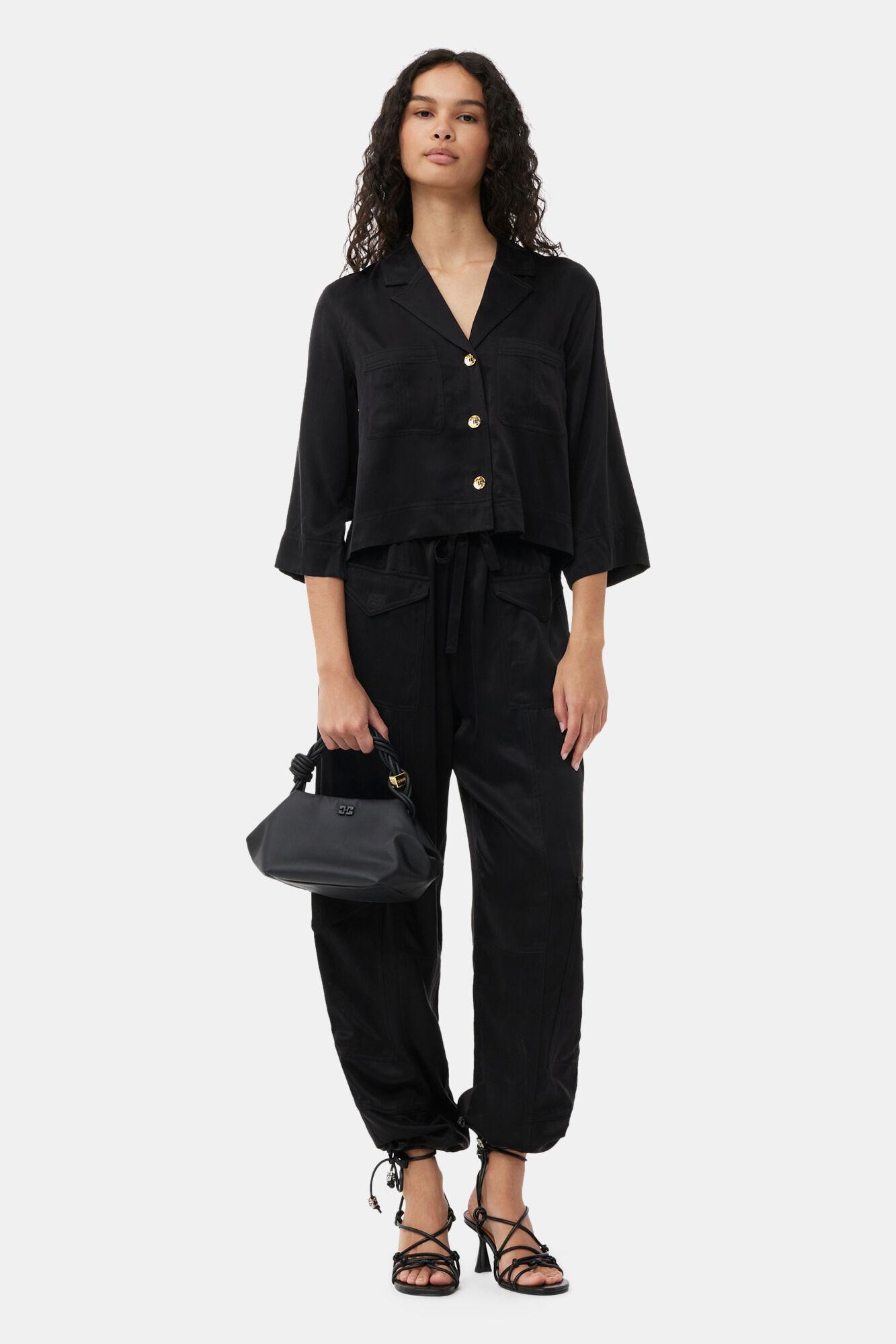 Black Washed Satin Pocket Pants Product Image