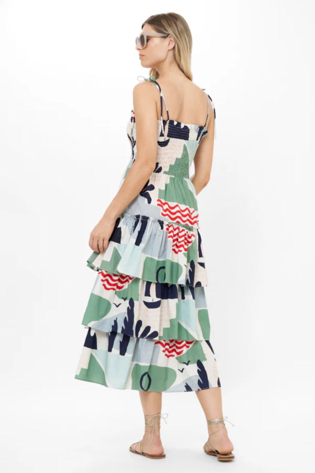 Smocked Tie Strap Midi - Riveria Sage Product Image