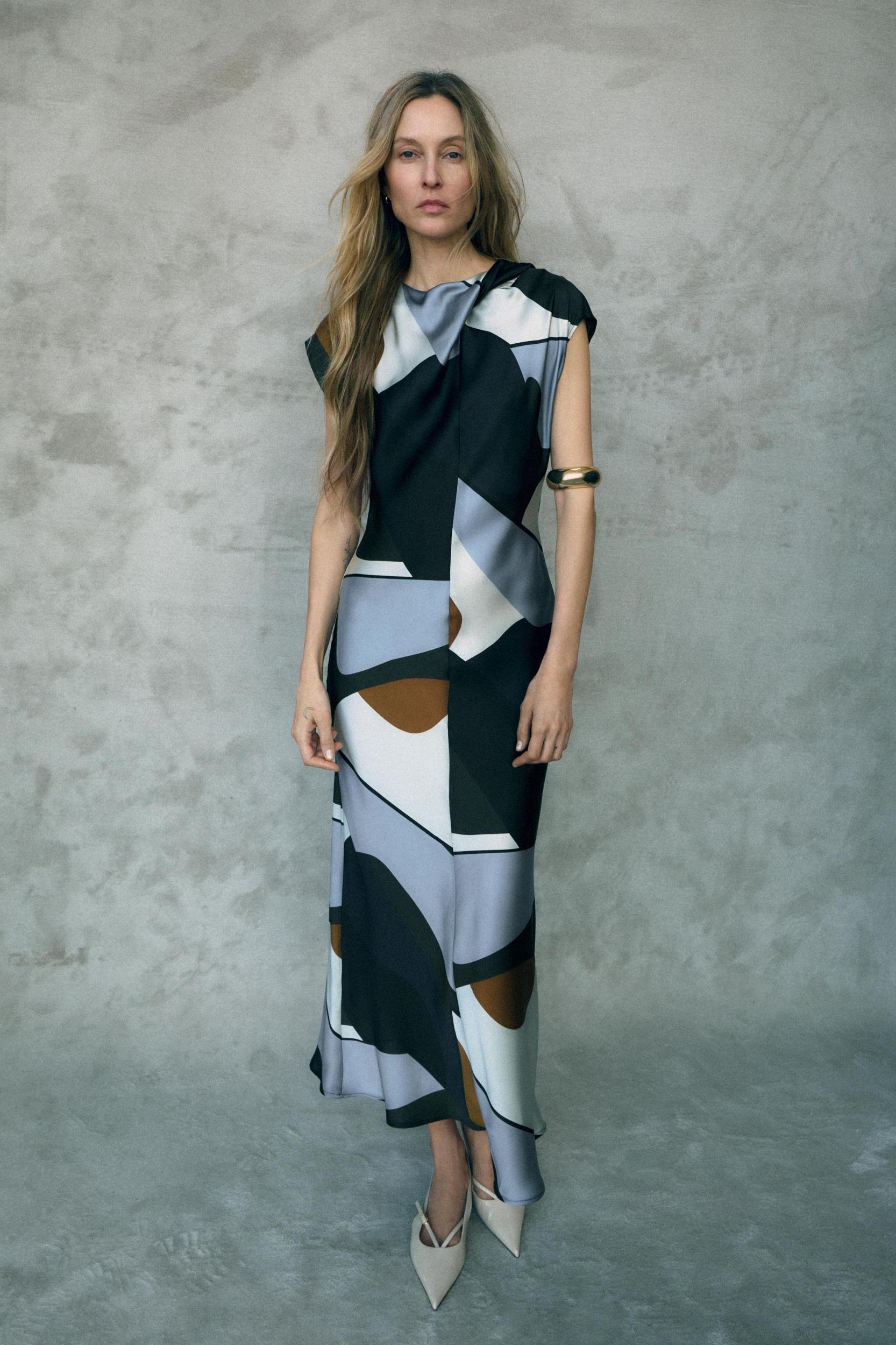 SATIN PRINTED MIDI DRESS Product Image
