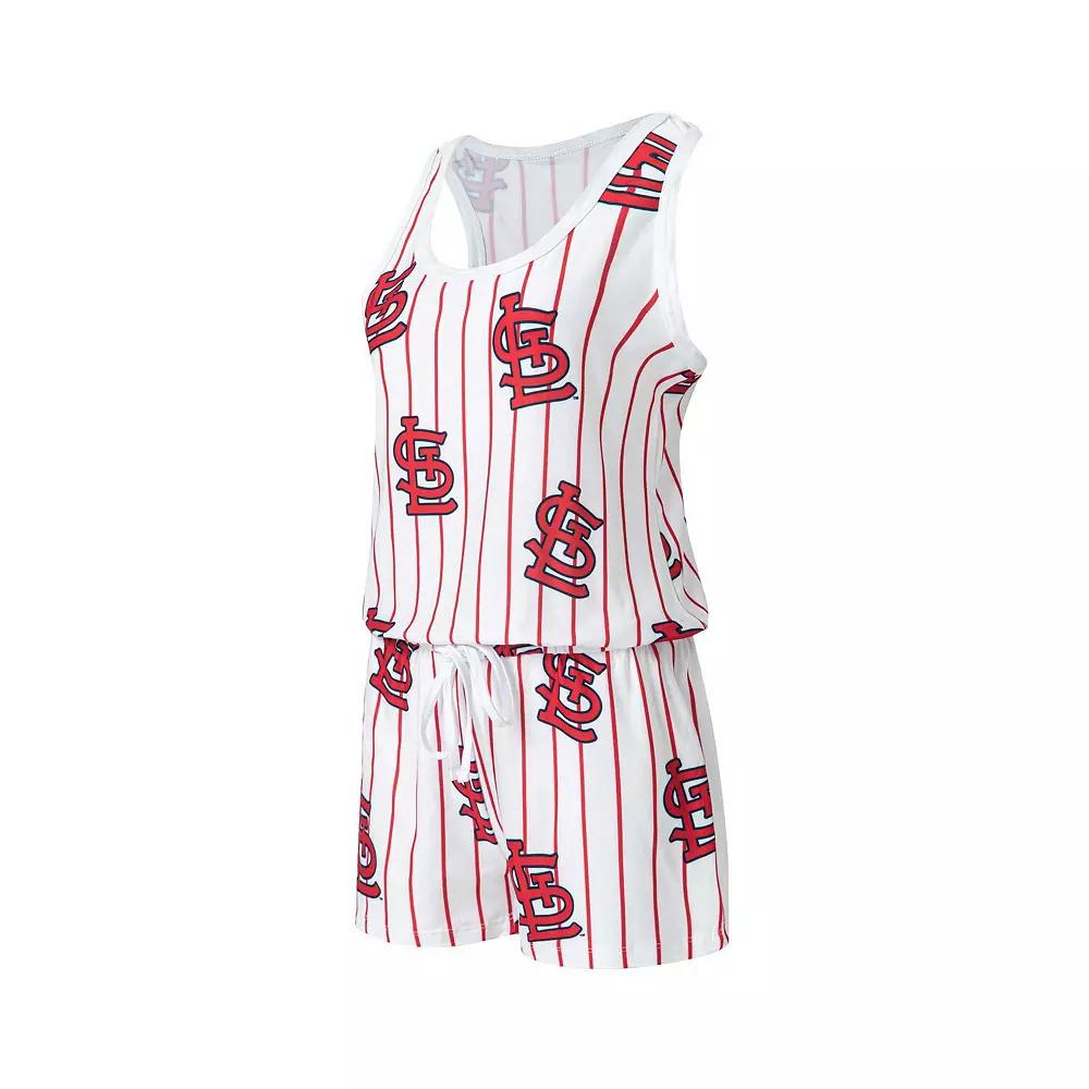 Women's Concepts Sport White St. Louis Cardinals Reel Pinstripe Knit Romper, Size: Large Product Image