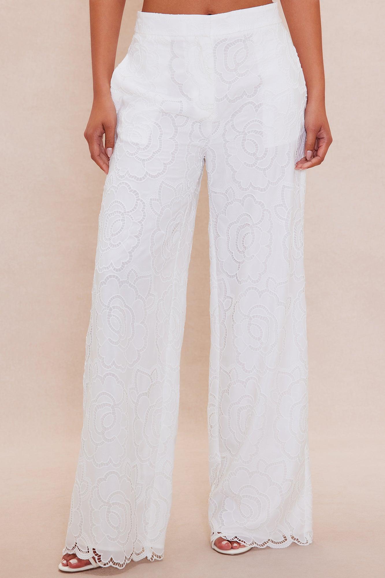 Carolina Embroidered Straight Leg Pant - White Female Product Image