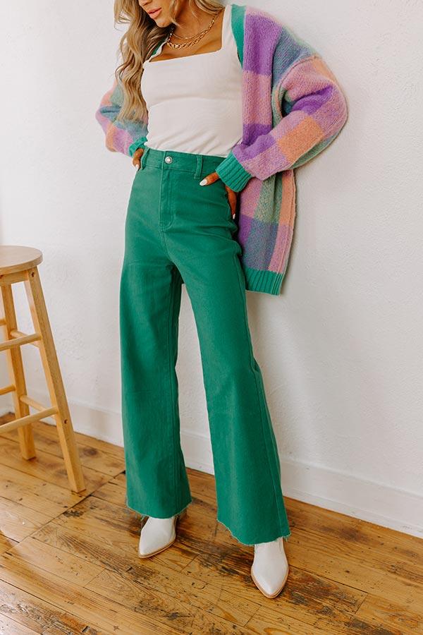 The Adriana High Waist Wide Leg Jean in Emerald Product Image