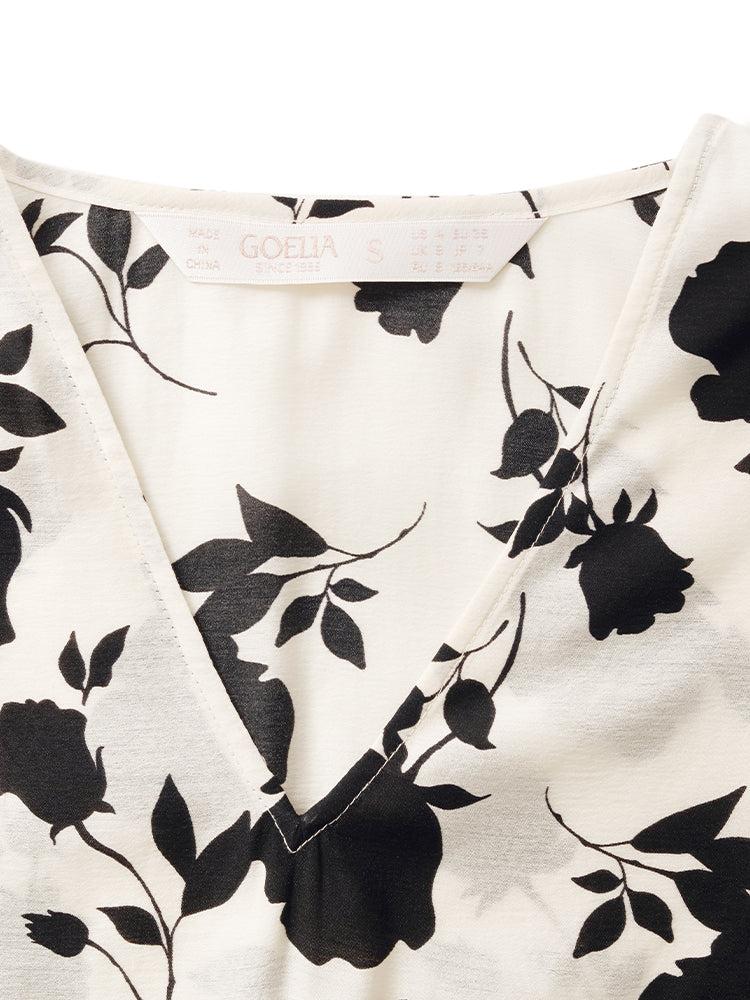 Acetate Rose Print Blouse And Half Skirt Two-Piece Set Product Image