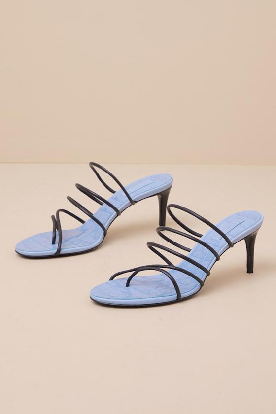 Malta Black Leather High Heel Slide Sandals Product Image