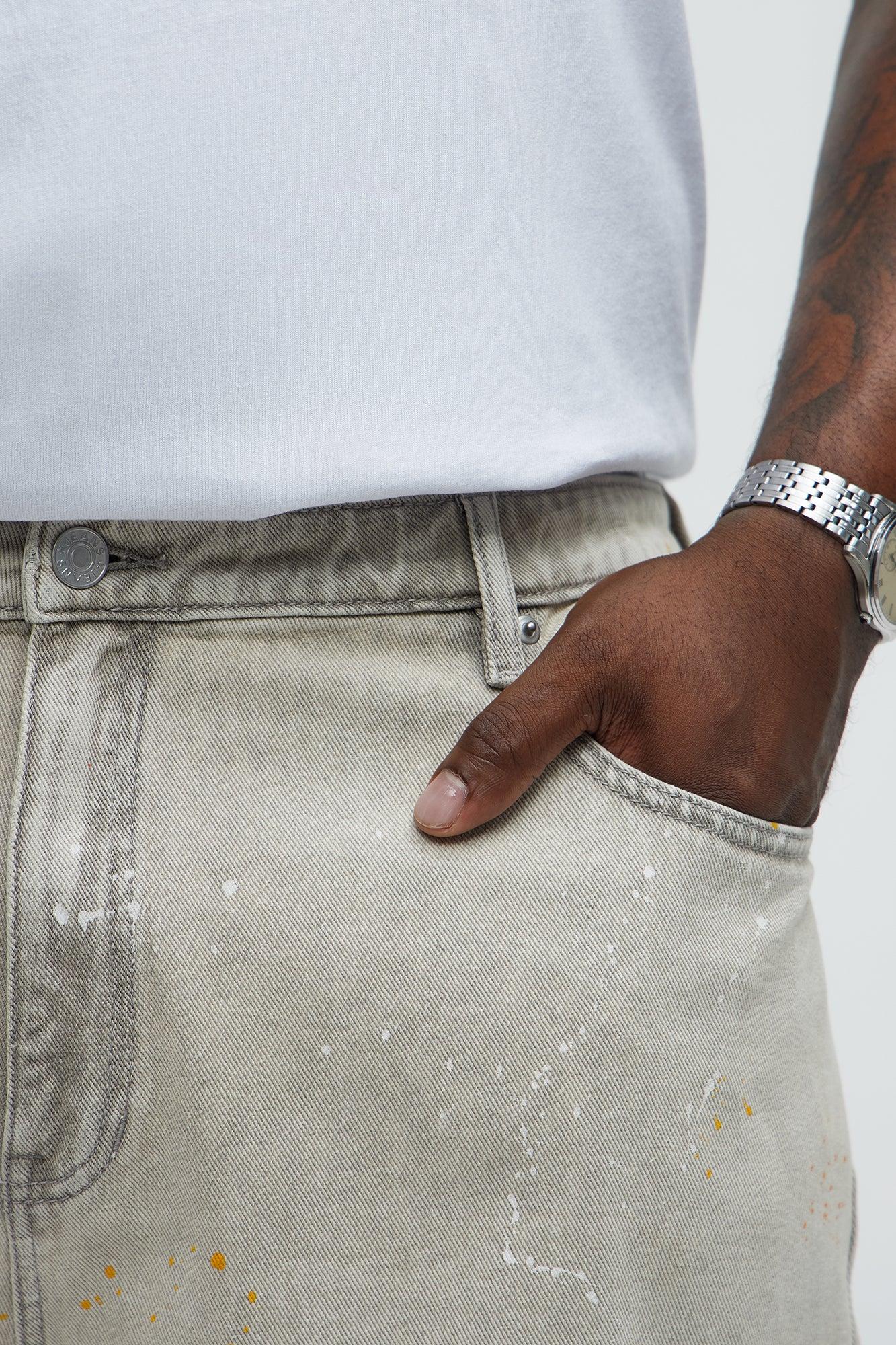 These Streets Paint Splattered Relaxed Denim Shorts - Grey Male Product Image