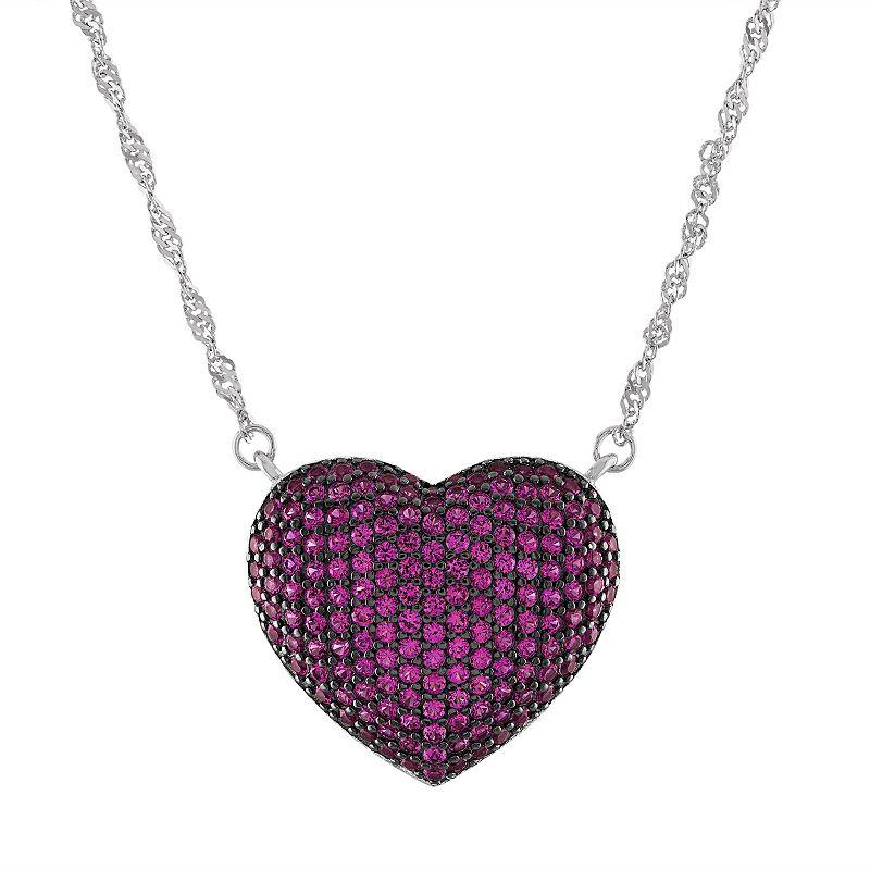 Designs by Gioelli Sterling Silver Lab-Created Ruby Pave Heart Pendant Necklace, Women's Product Image