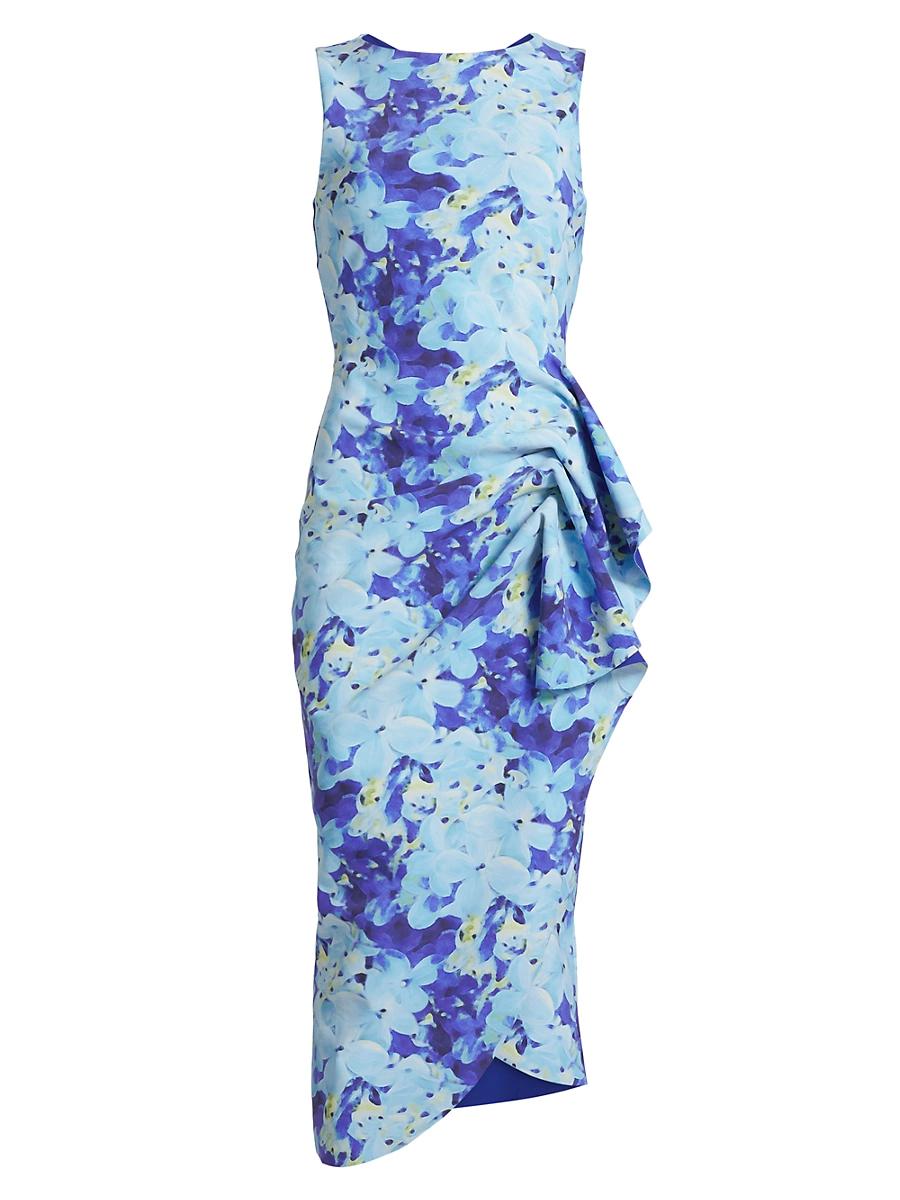 Womens Wang Floral Ruched Sleeveless Midi-Dress Product Image