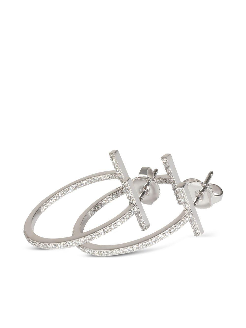 18kt white gold T diamond hoop earrings Product Image