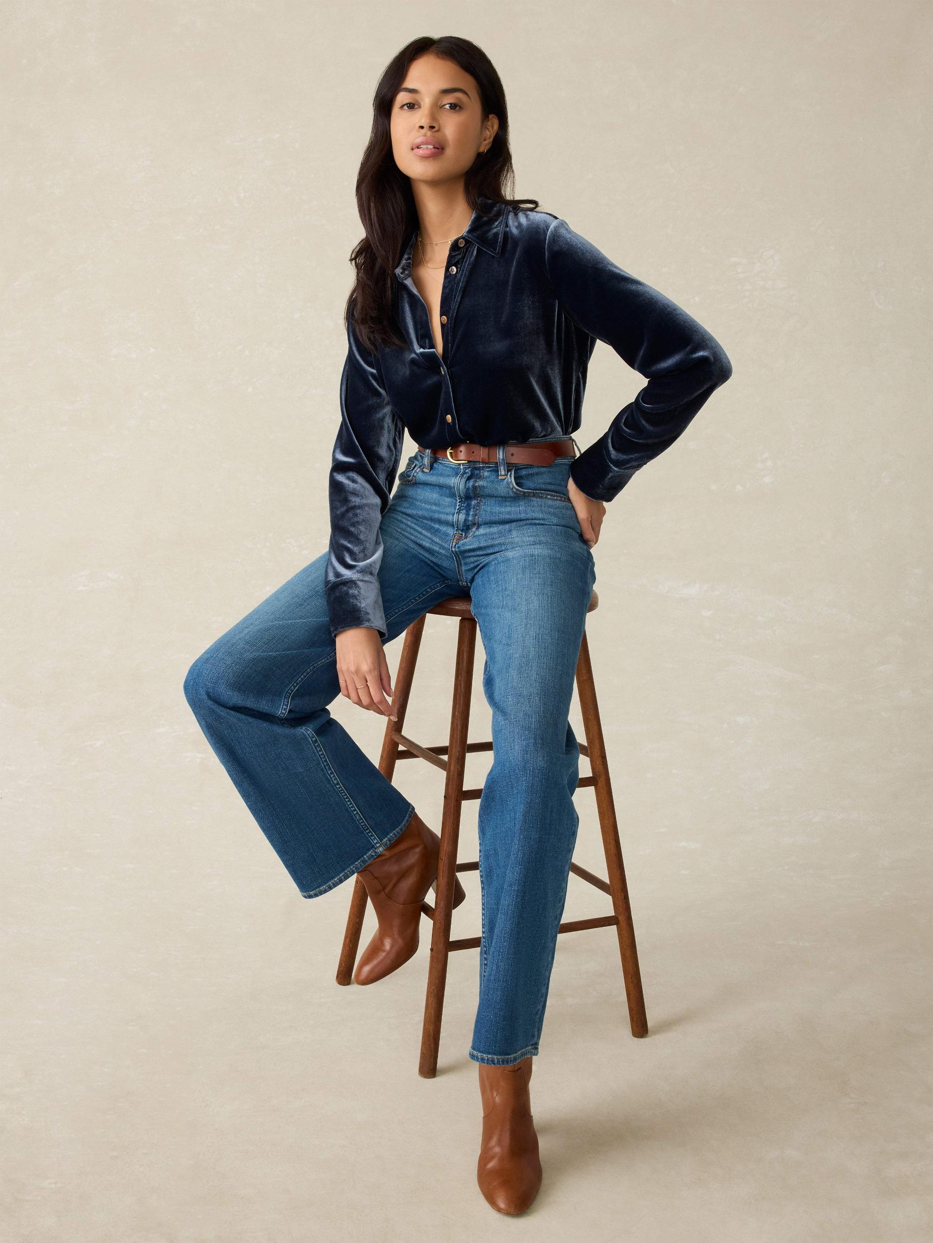 Stretch Silk Velvet Genevieve Shirt - Navy Female Product Image