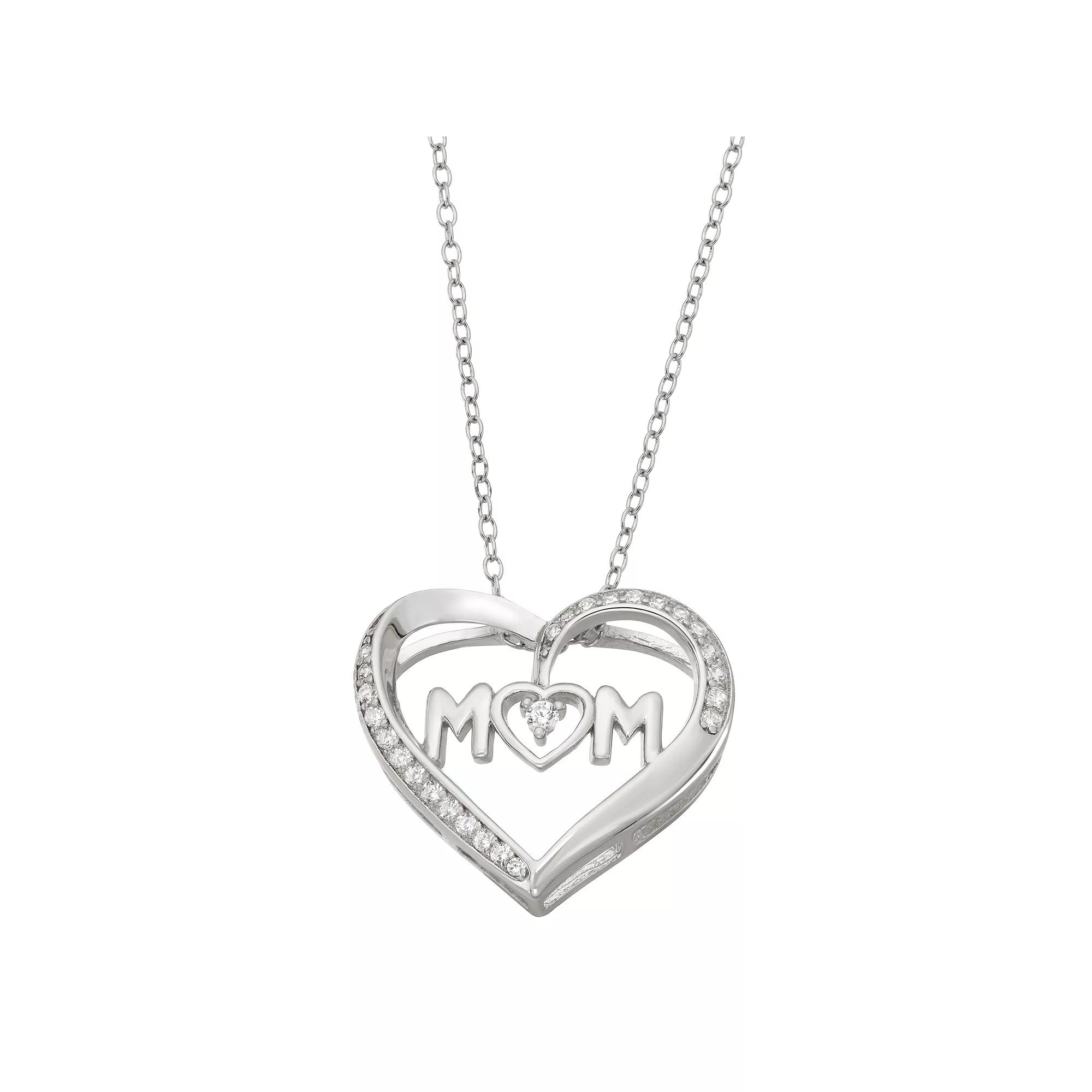 Contessa Di Capri Sterling Silver Mom Heart Pendant Necklace, Women's, Size: 18" Product Image