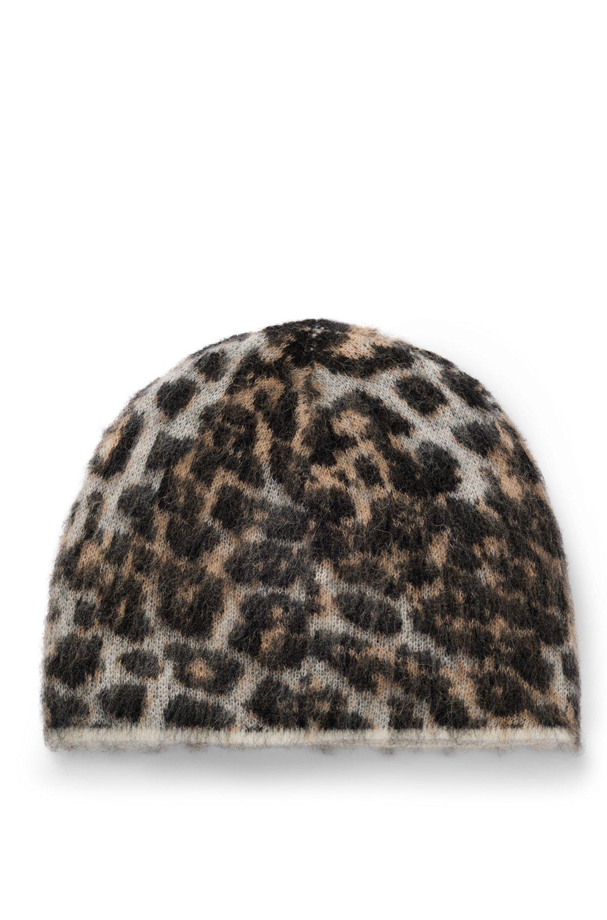Leopard-jacquard beanie hat with alpaca Product Image