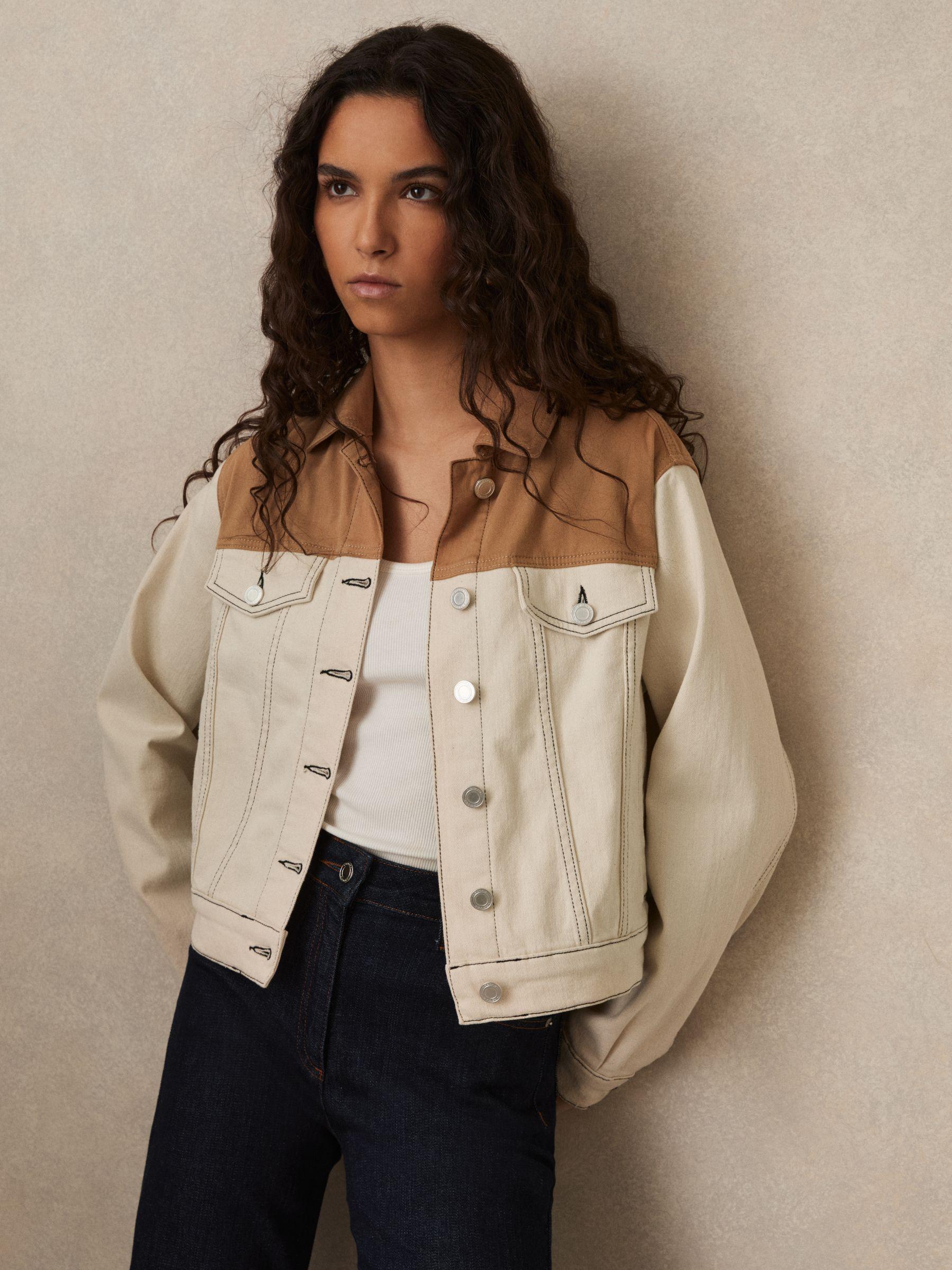 Colour-Block Denim Jacket in Ecru Product Image