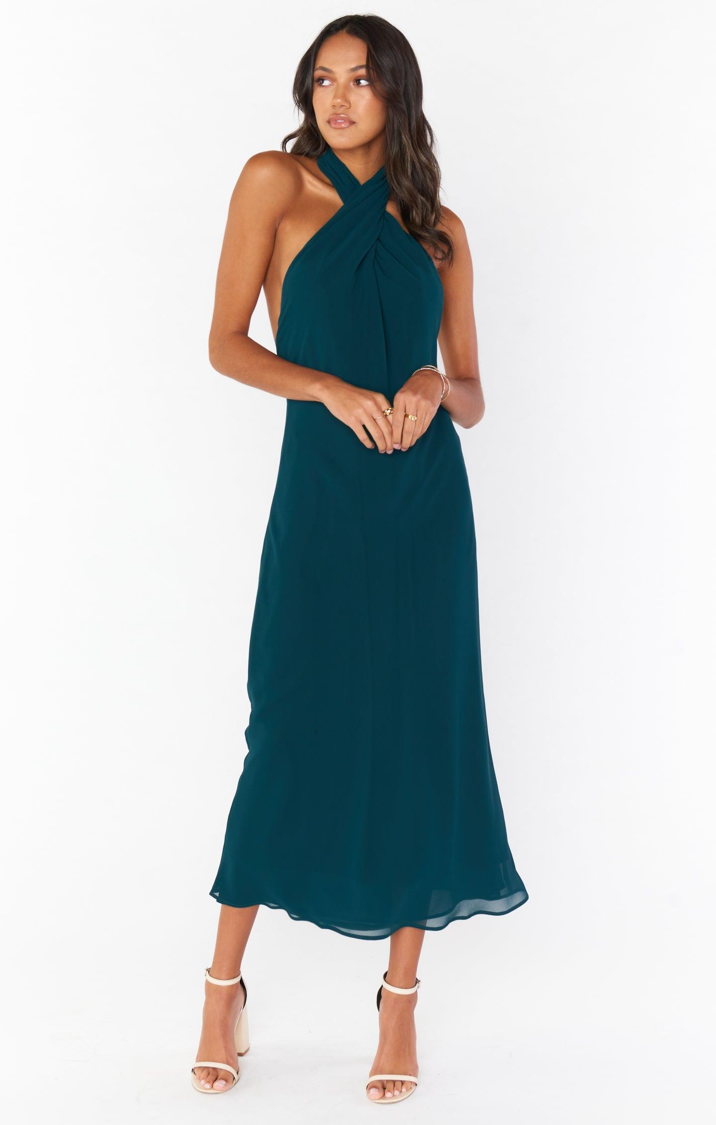 Jasmine Halter Midi Dress ~ Emerald Chiffon Product Image