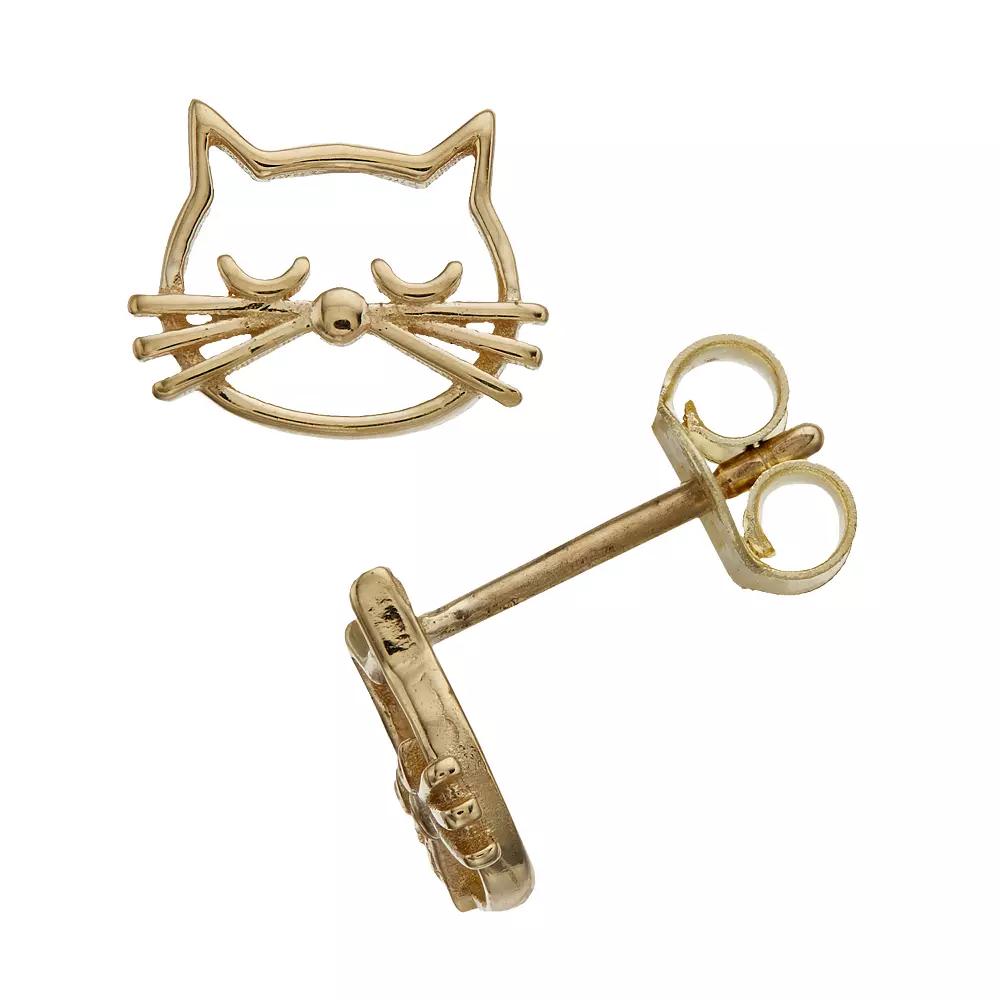 14k Gold Cat Post Earrings, Women's Product Image