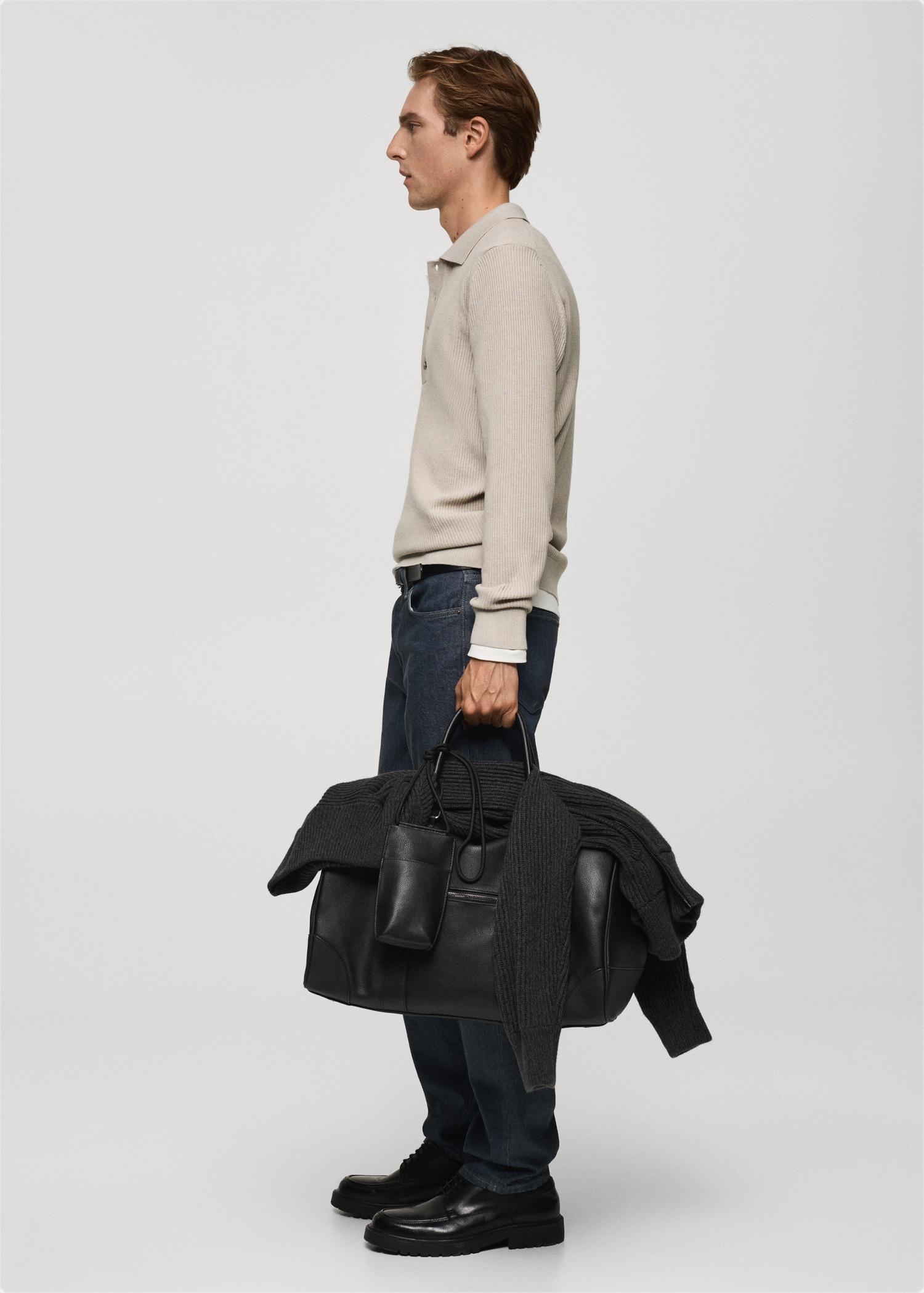 Cotton-blend ribbed polo sweater - Men | MANGO USA Product Image