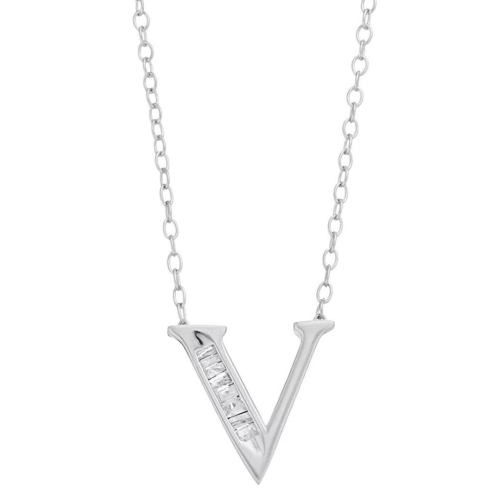 Sterling Silver Baguette Diamond Initial Pendant Necklace, Women's,  Product Image