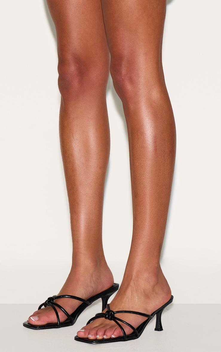 Black Wide Fit Croc PU Square Toe Knotted Heeled Mules Product Image