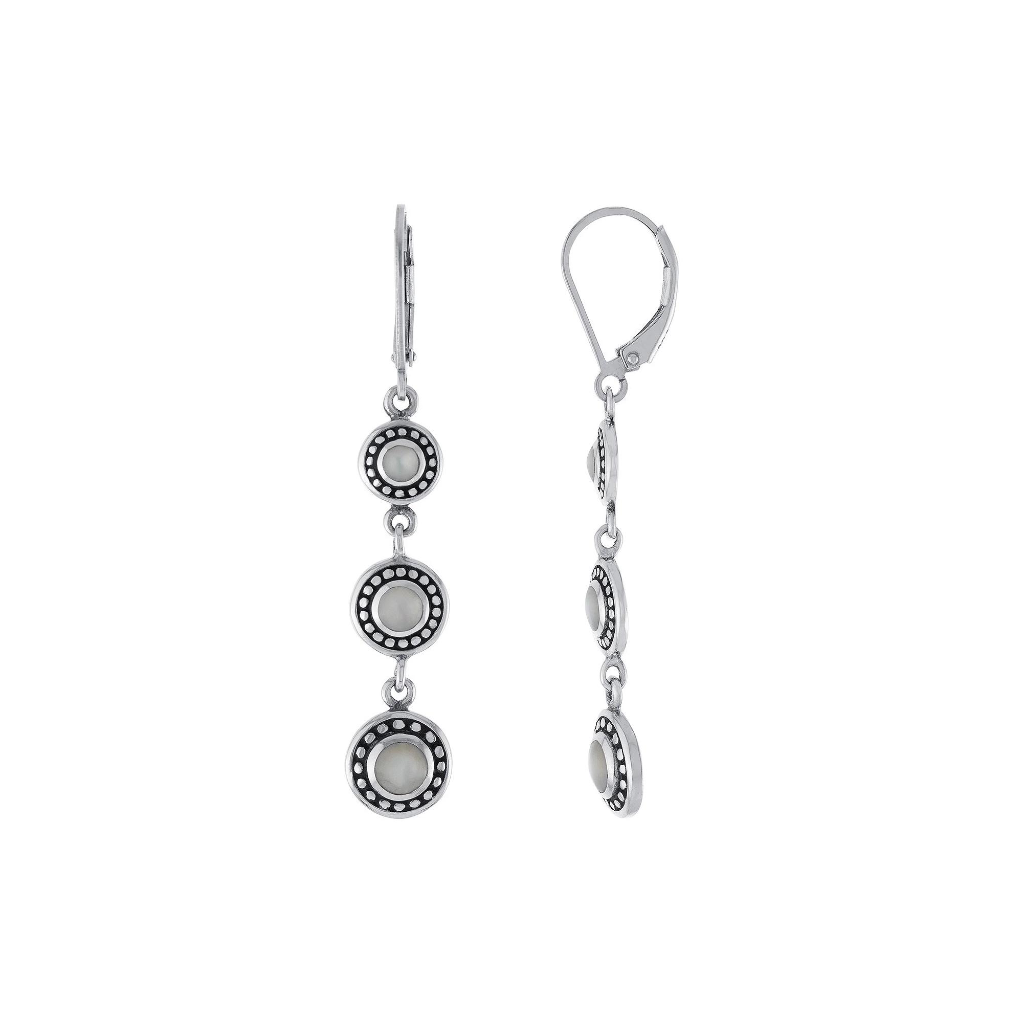 Athra NJ Inc Sterling Silver Oxidized Mother Of Pearl Drop Earrings, Women's Product Image