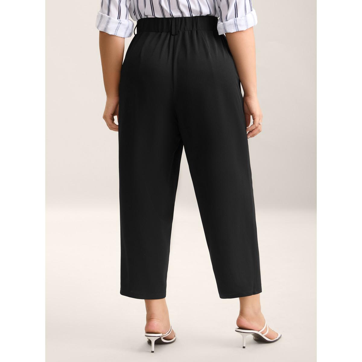 Plus Size Seamed Split Hem Straight-Leg Pants Women Black Office Straight Leg Mid Rise Office Pants BloomChic 10/M Product Image