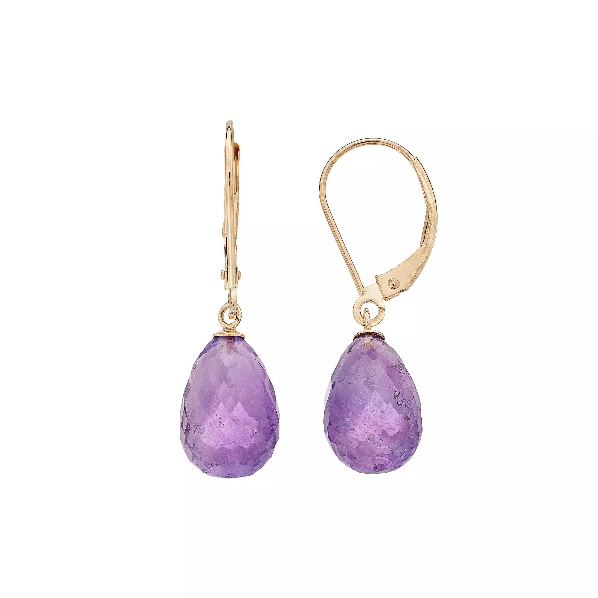 14k Gold Amethyst Briolette Drop Earrings, Women's, Purple Product Image