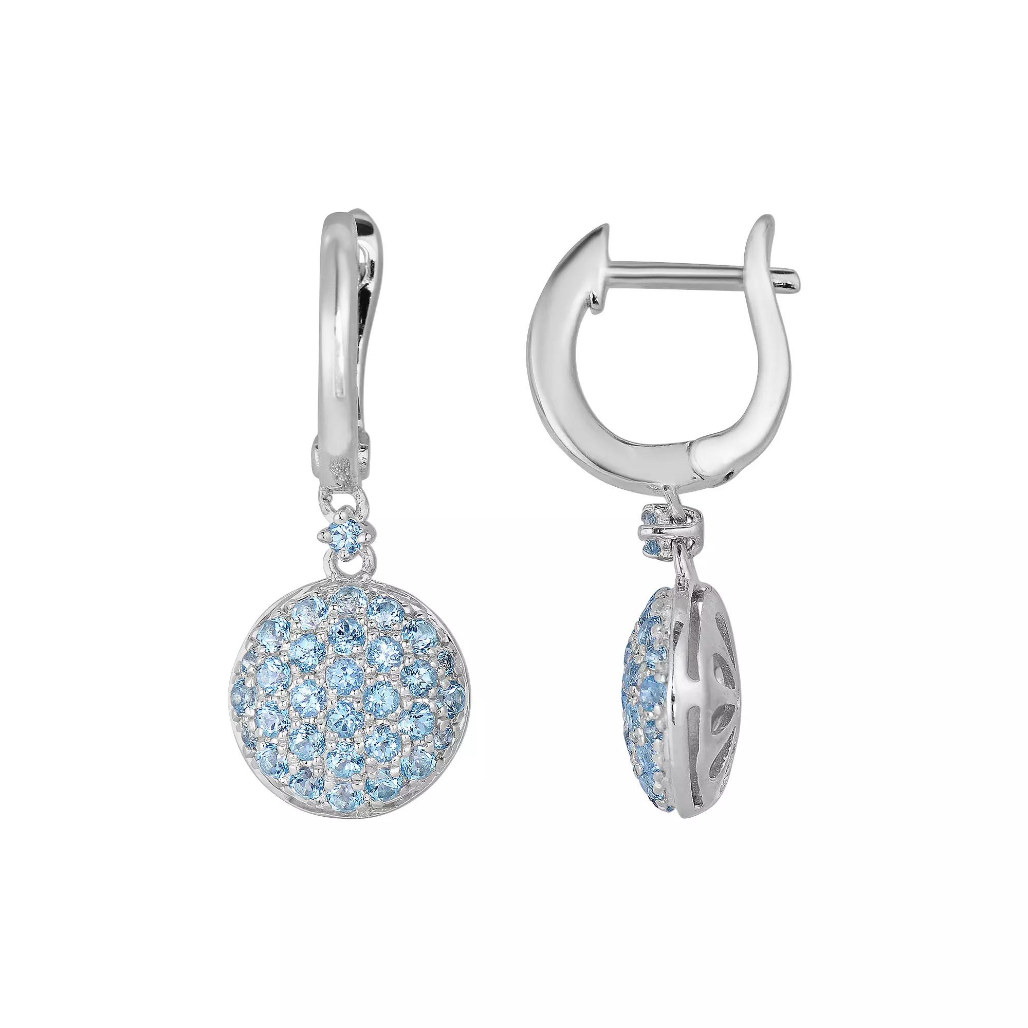 Oro Leoni Sterling Silver Blue Topaz Disc Drop Earrings - Made with Genuine Gemstones, Women's Product Image