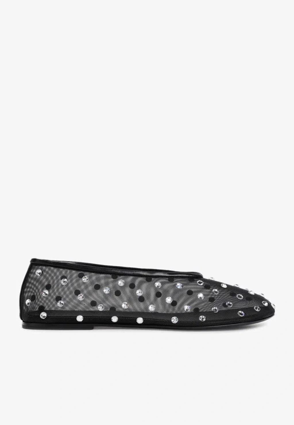 KHAITE Marcy Crystal-embellished Mesh Flats In Black Product Image