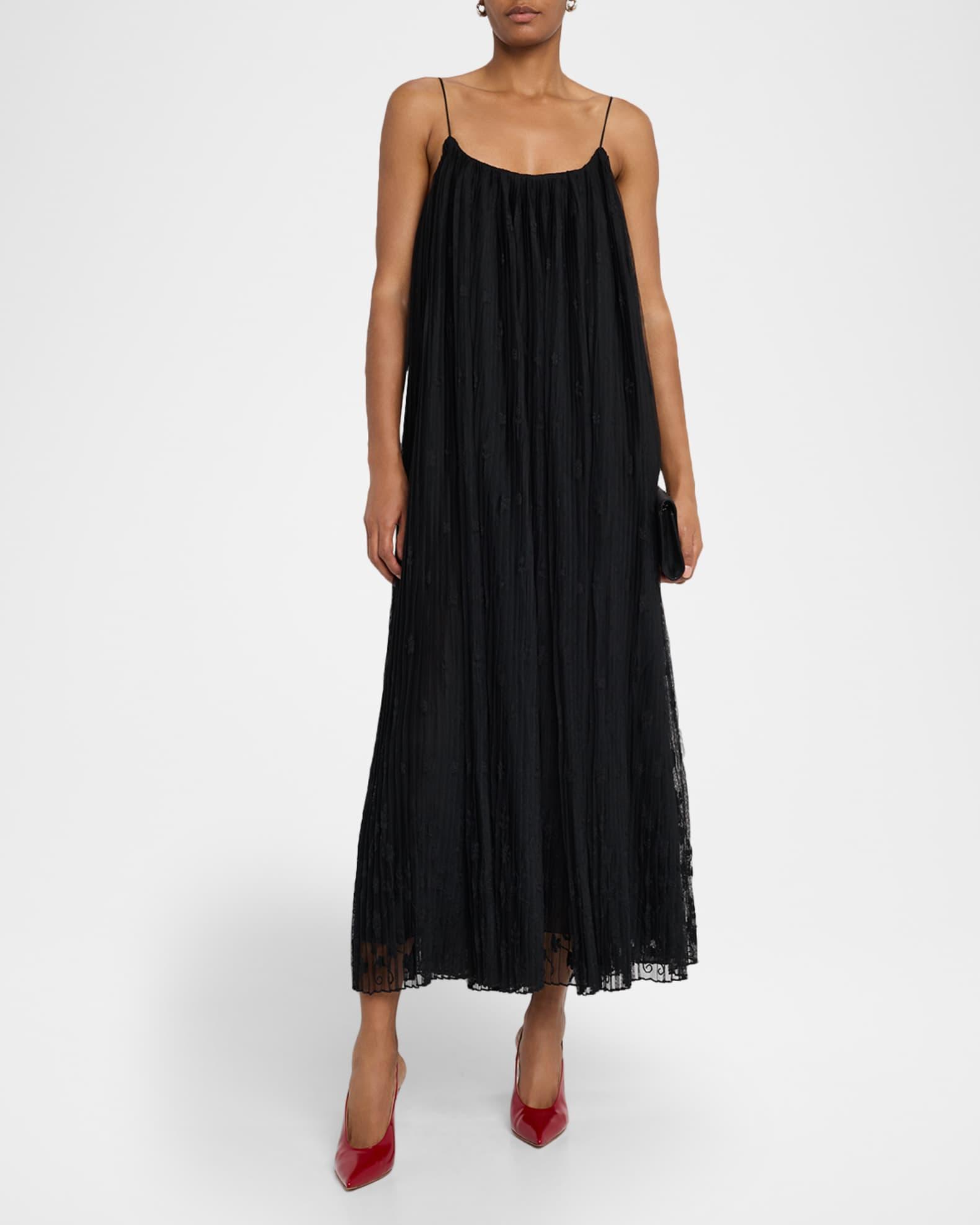 Floral Embroidered Plisse Tulle Maxi Dress Product Image