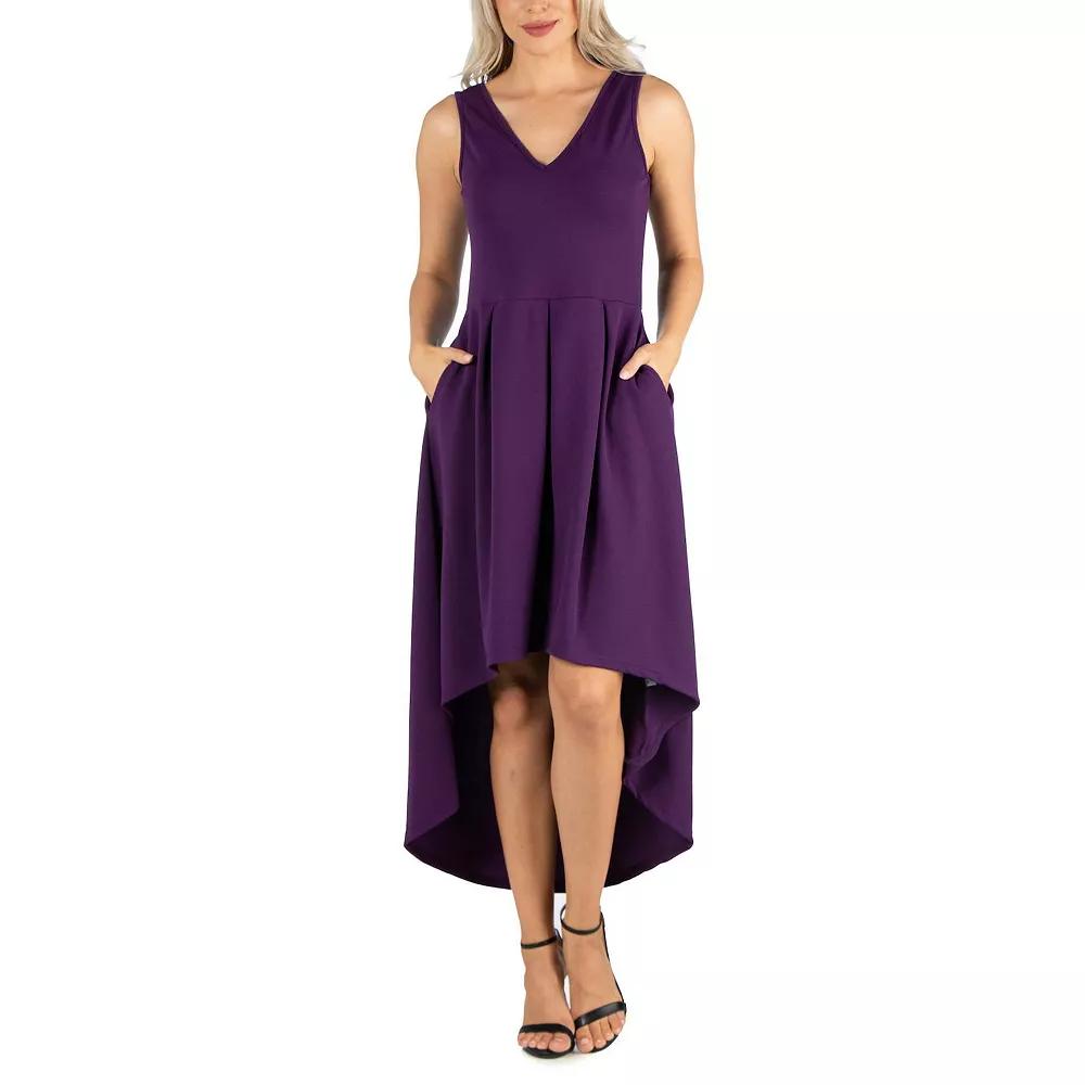 Women's 24Seven Comfort Apparel Sleeveless Fit And Flare High Low Dress,  Product Image