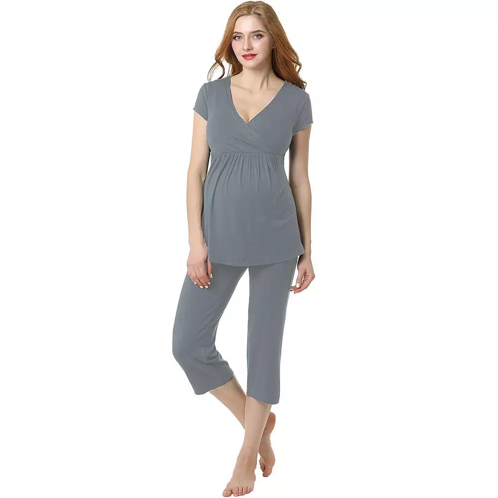 Maternity Pokkori Daily Essential Pajama Top & Pajama Capri Set, Women's,  Product Image