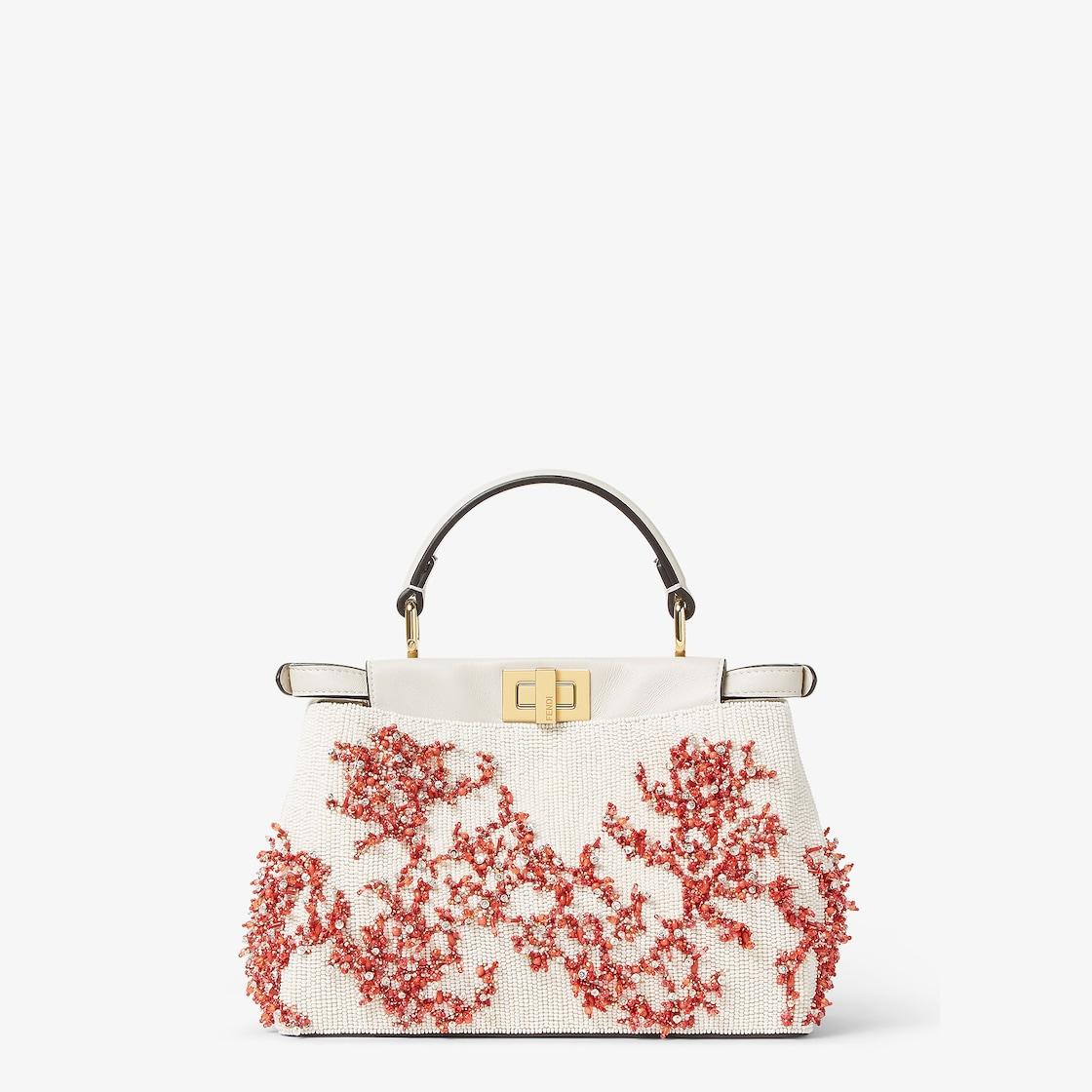 Peekaboo MiniSea Garden Coral red and camellia embroidered bag Product Image