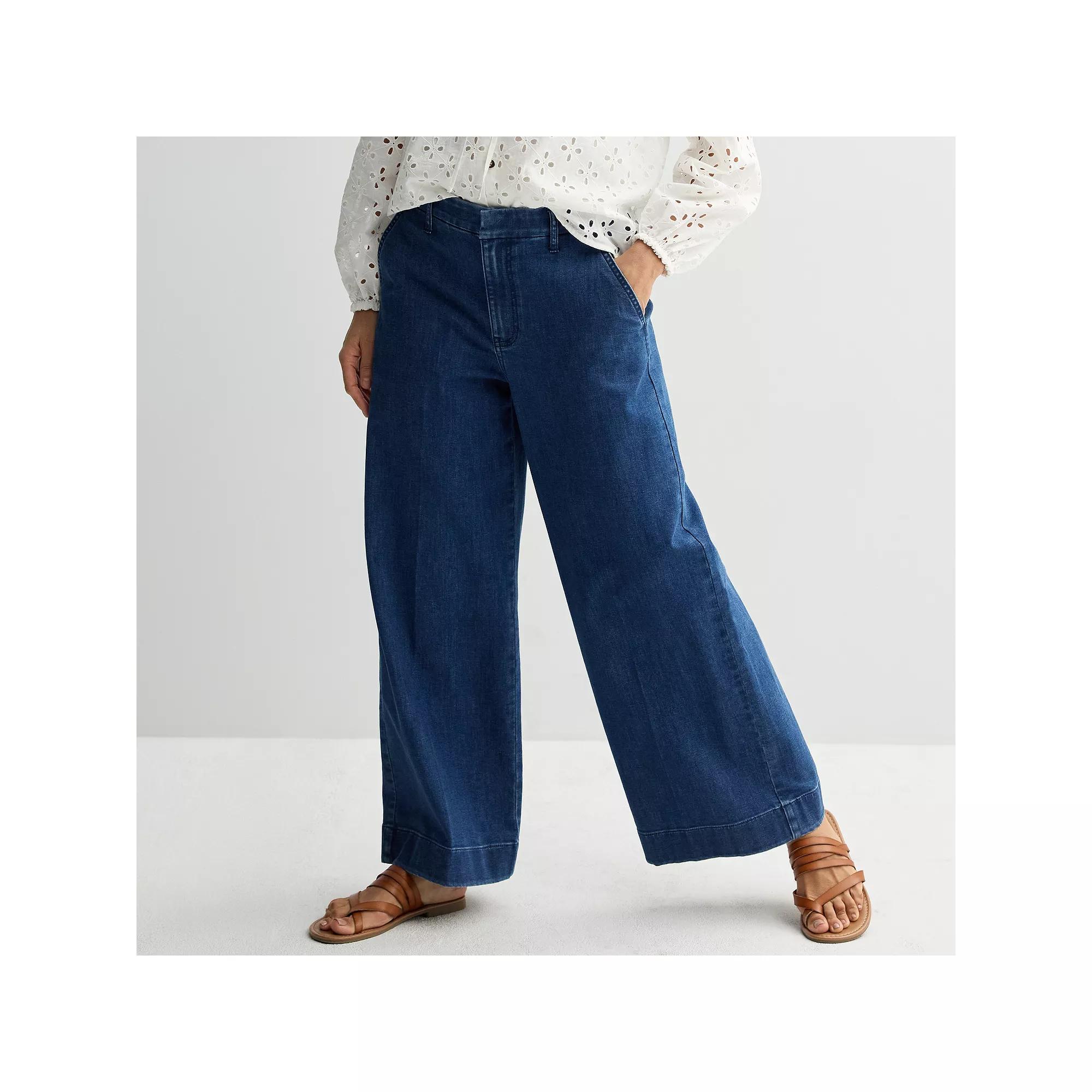 Women's Nine West High-Rise Wide Leg Trouser Jeans, Size: 18, Medium Wash Blue Product Image