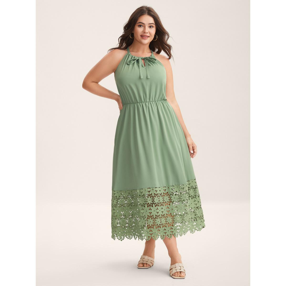 Plus Size Lace Cut-Out Stretchy Waist Midi Dress Greenbean Women Non Sleeveless Curvy BloomChic 12/L Product Image