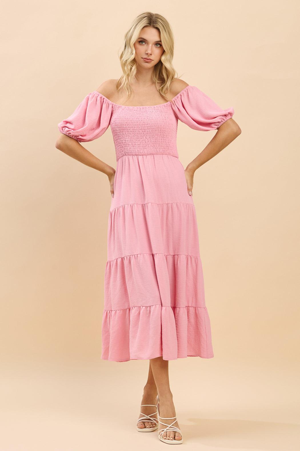 Willow Smocked Puff Sleeve Tiered Midi Dress Product Image