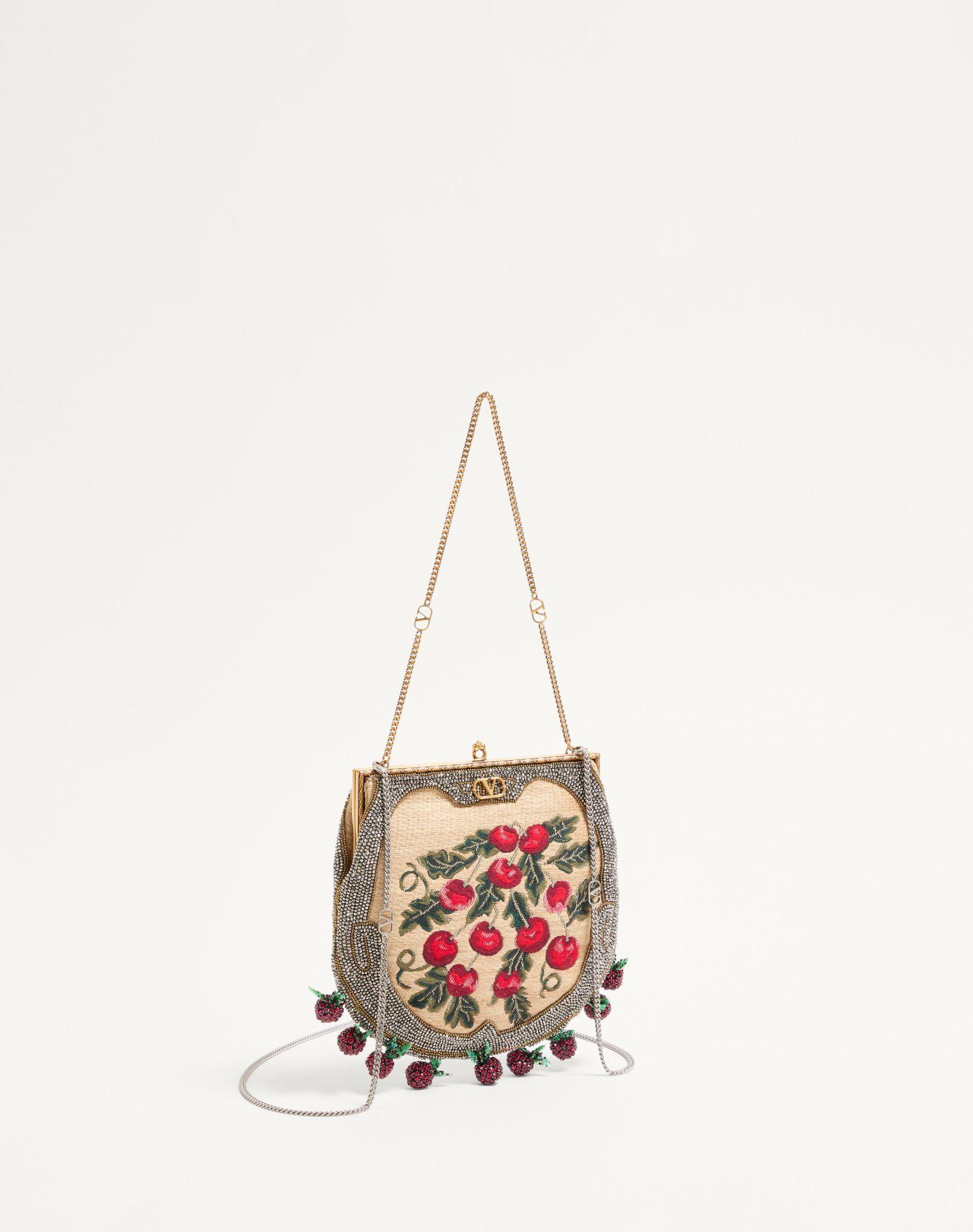 Valentino Garavani Nellcote Fairytales Beaded Clutch In Jacquard Raffia With Cherryfic Pattern Product Image