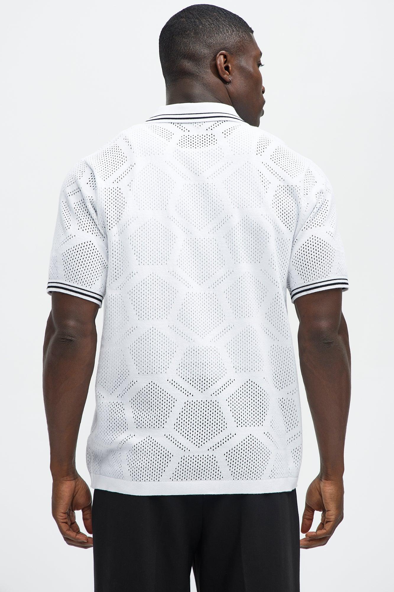Mesh Pattern Quarter Zip Knit Polo - White Product Image
