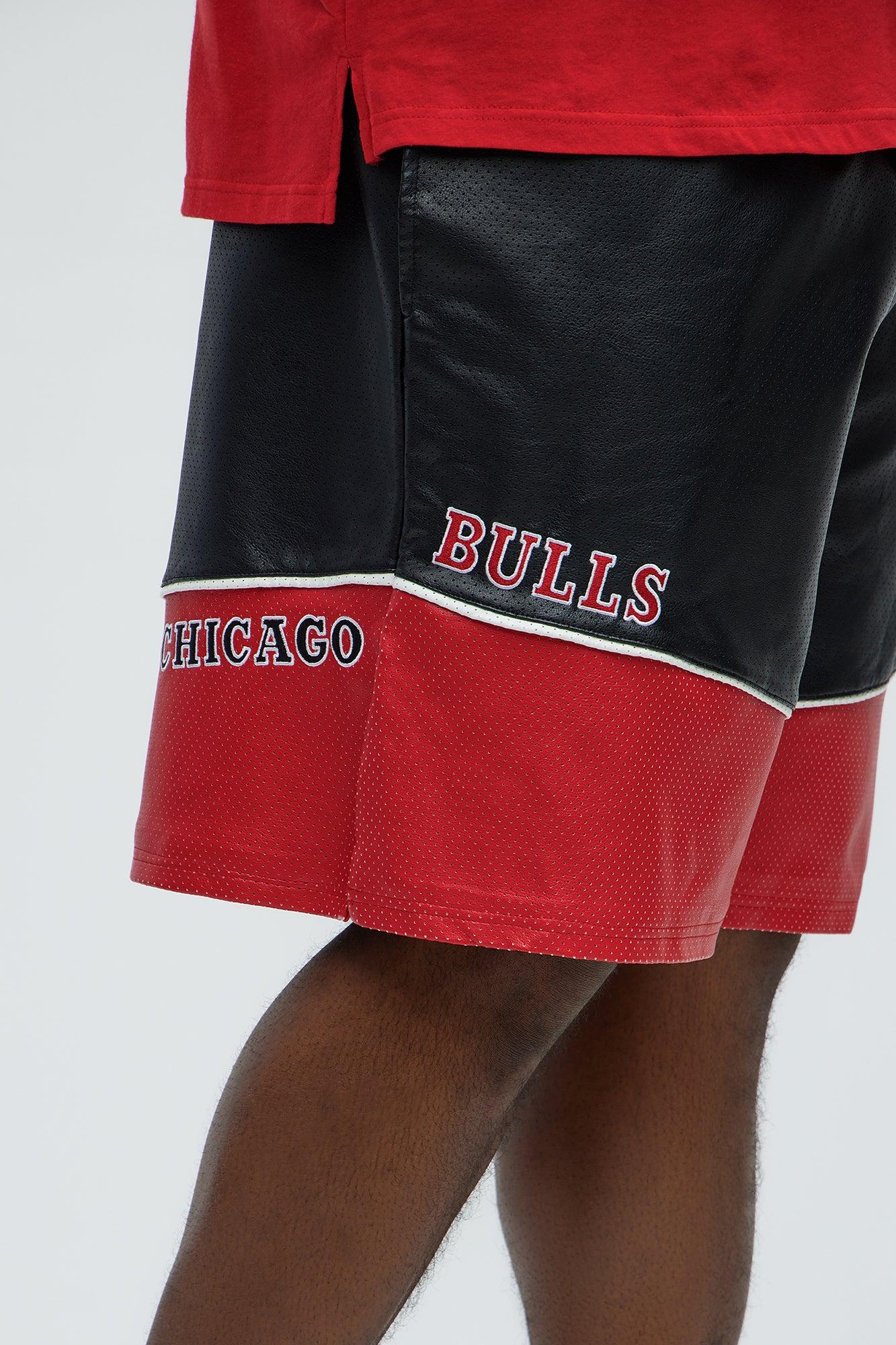 Bulls Up And Down The Court Faux Leather Shorts - Red/Black Product Image