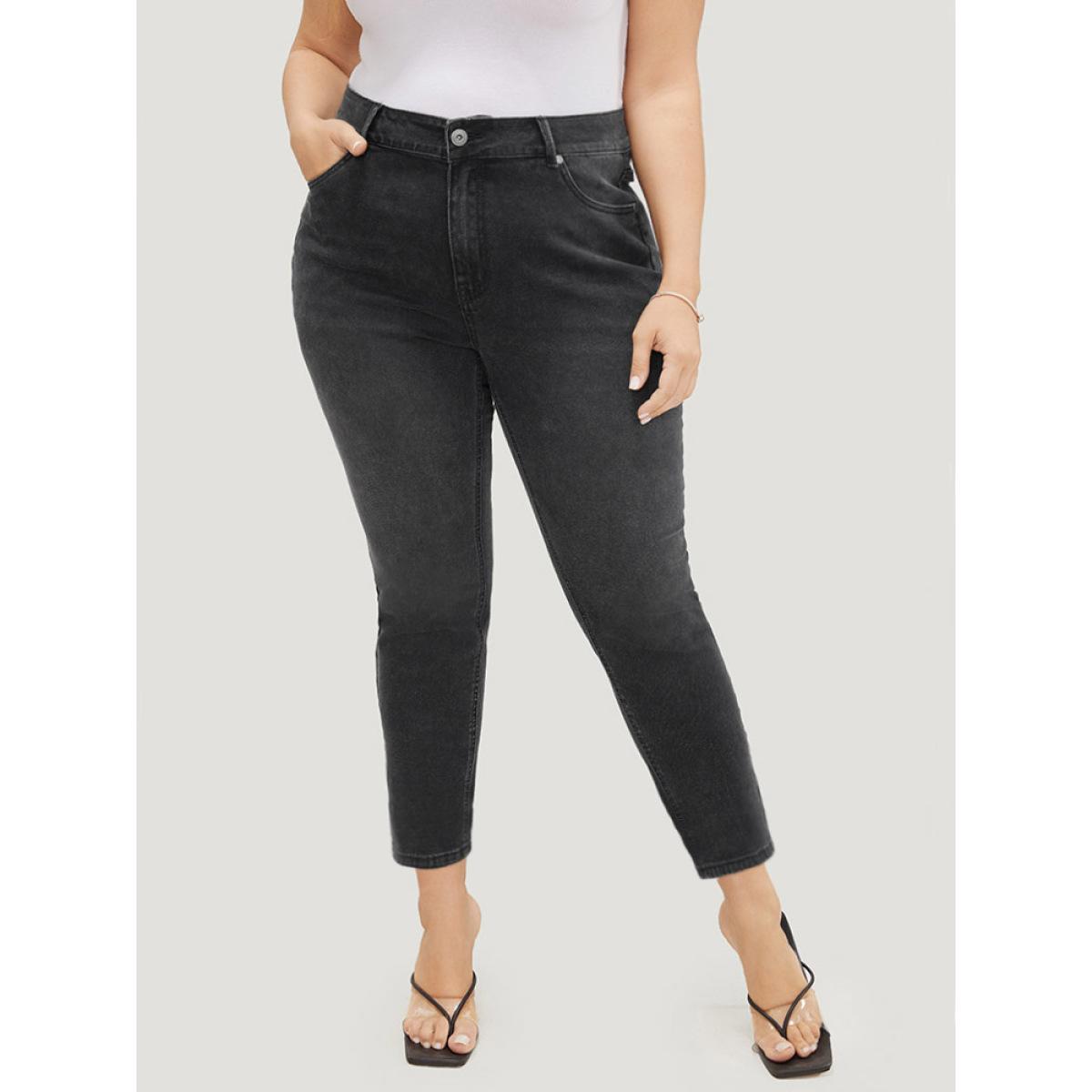 Plus Size Skinny Very Stretchy High Rise Black Wash Jeans Women Black Casual Plain High stretch Pocket Jeans BloomChic 16/1X Product Image