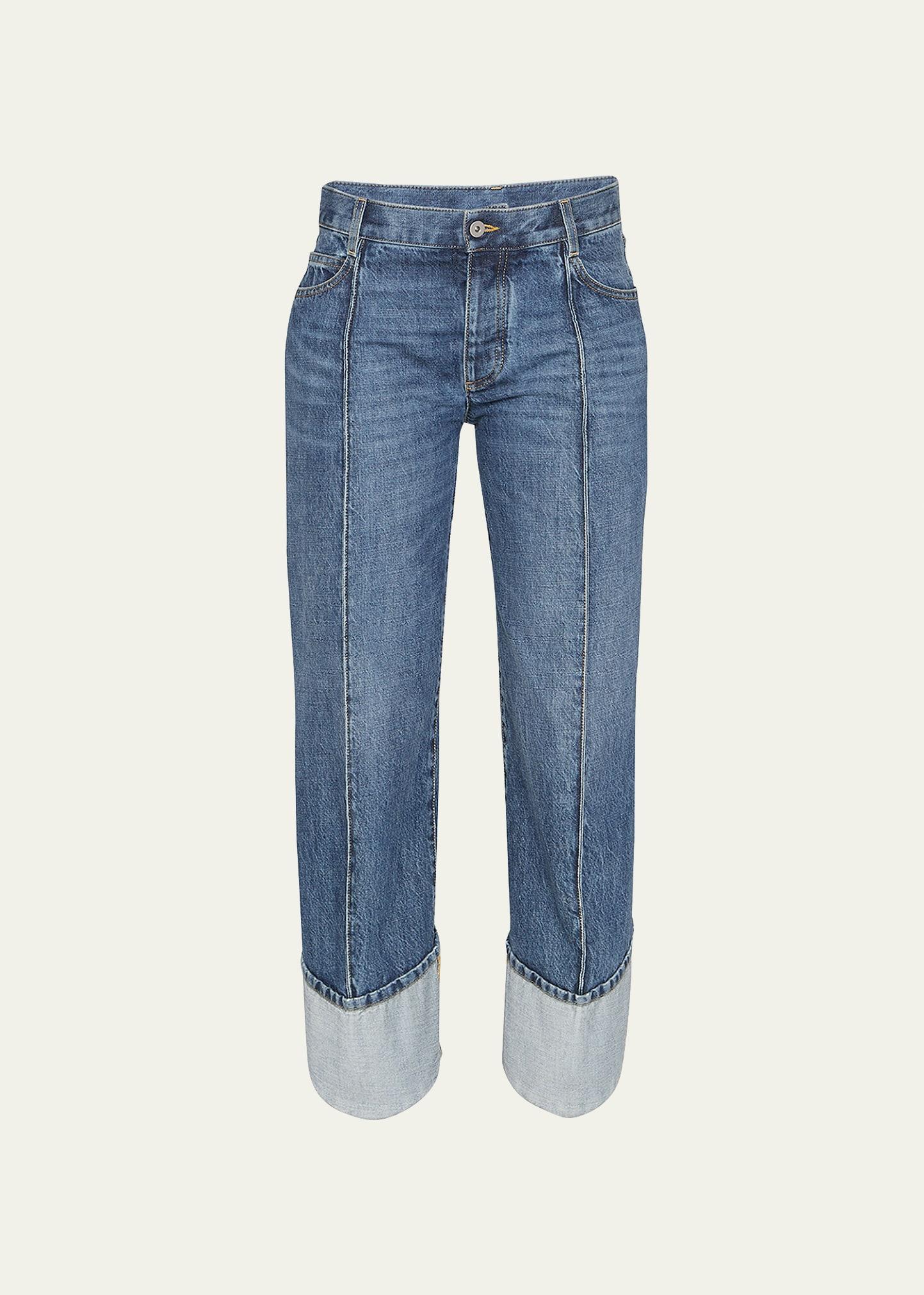 Exposed Seam Curved-Leg Denim Trousers Product Image
