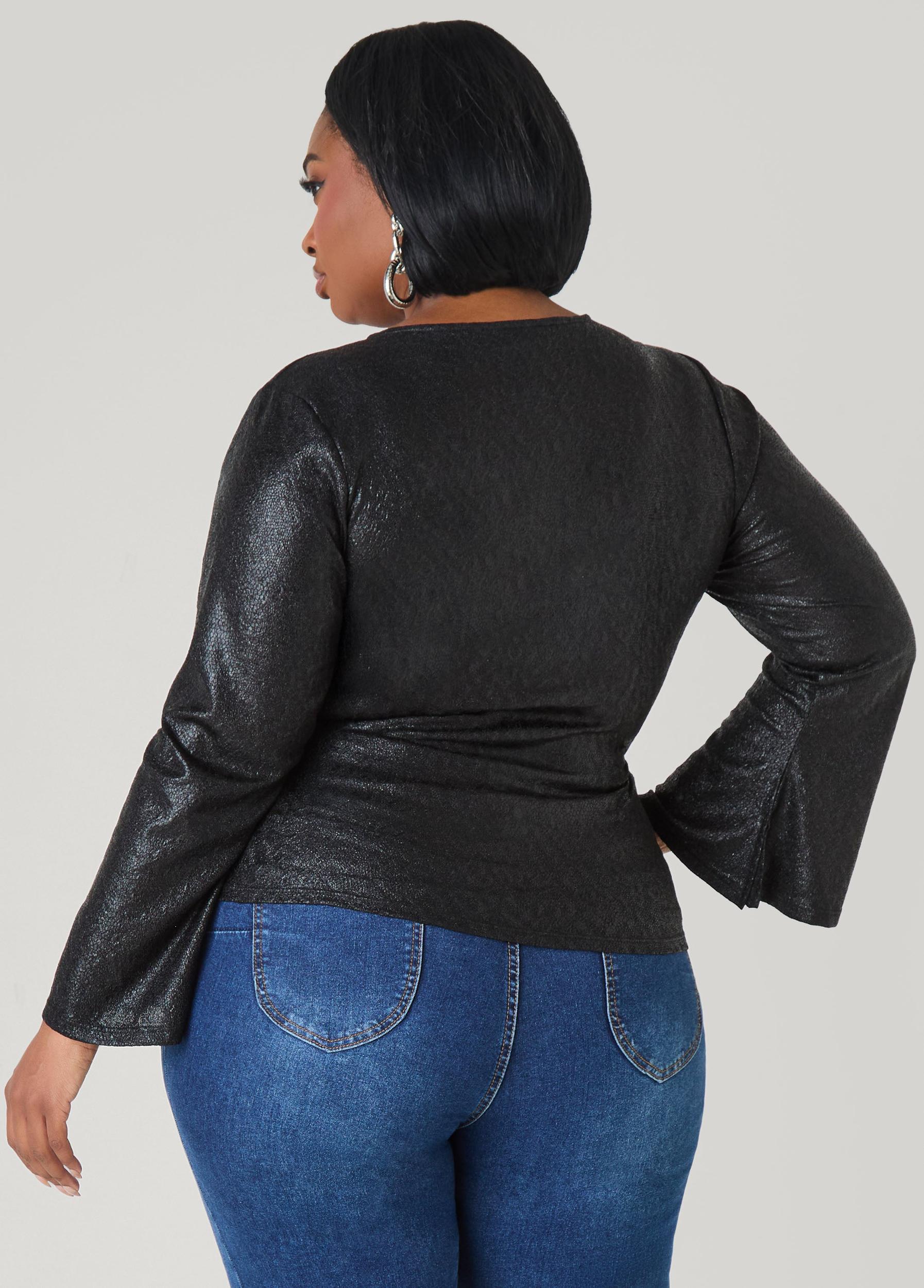 Metallic Pebbled Faux Wrap Top Product Image