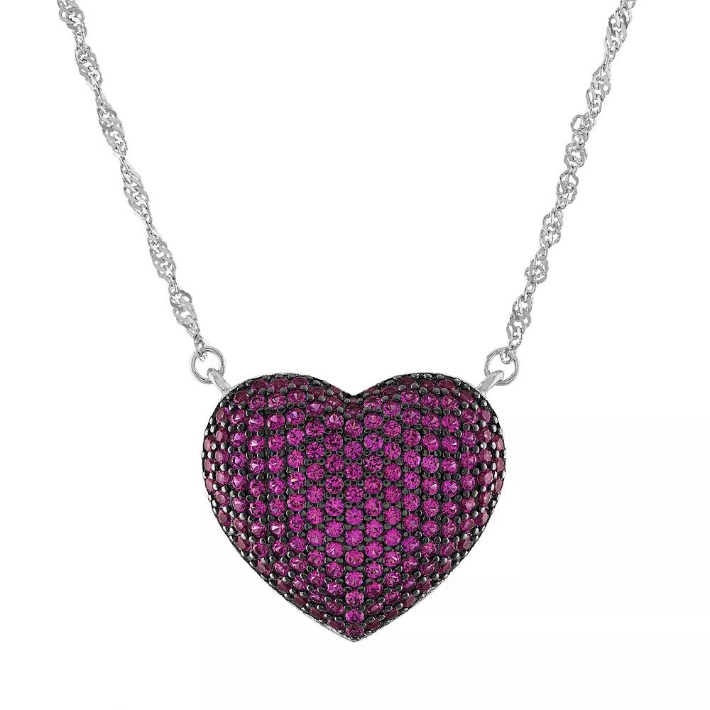 Designs by Gioelli Sterling Silver Lab-Created Ruby Pave Heart Pendant Necklace, Women's Product Image