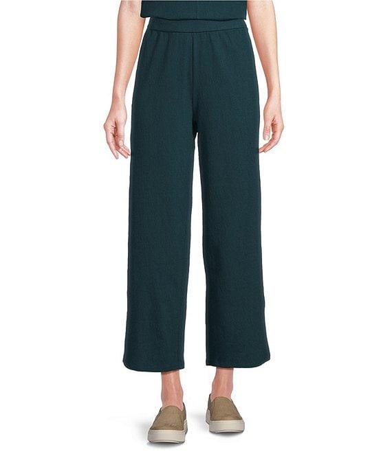 Eileen Fisher Organic Cotton Blend Crinkle Knit Jersey Wide Leg Pull-On Pants Product Image
