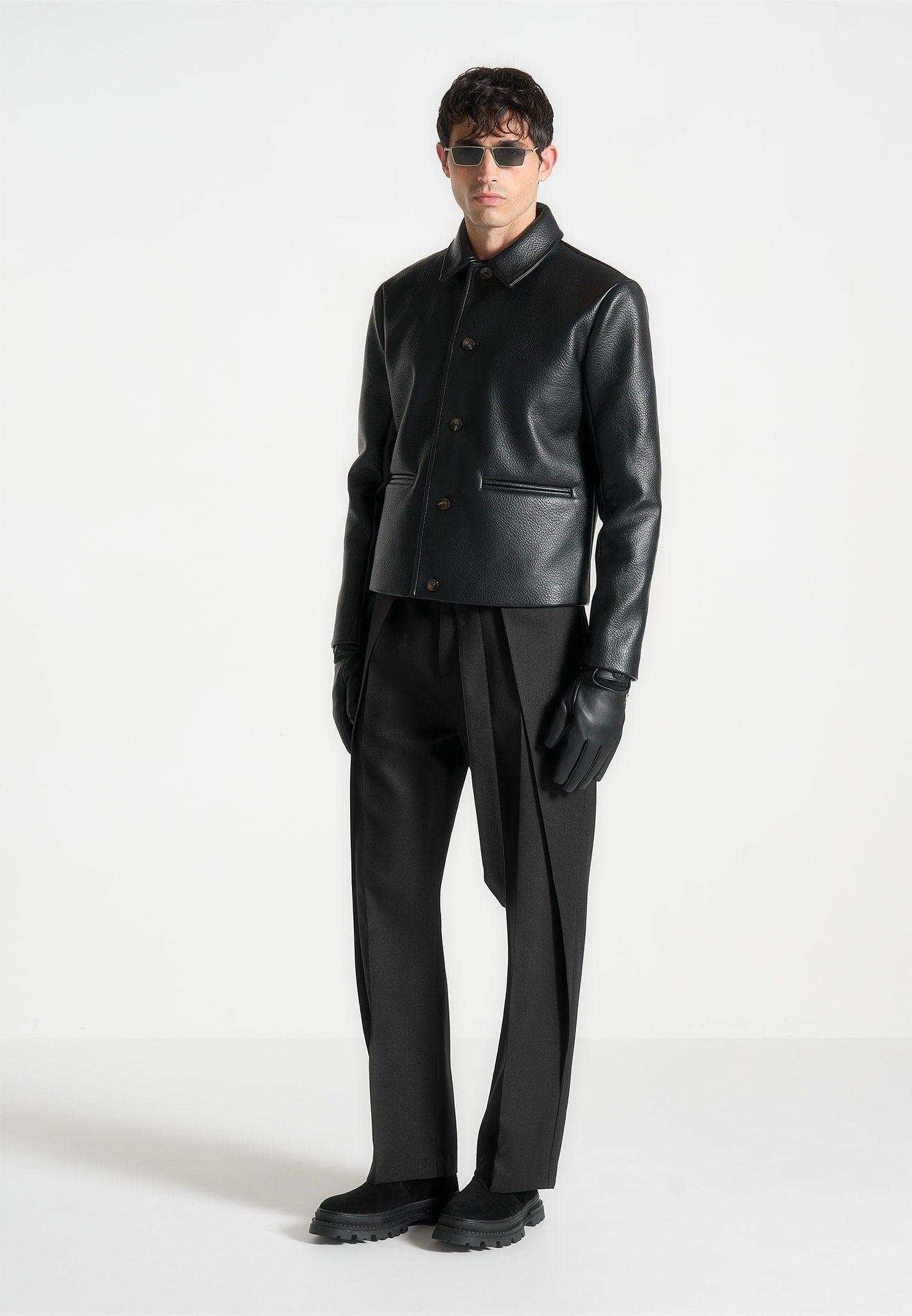 Pebbled Leather Jacket - Black Male Product Image