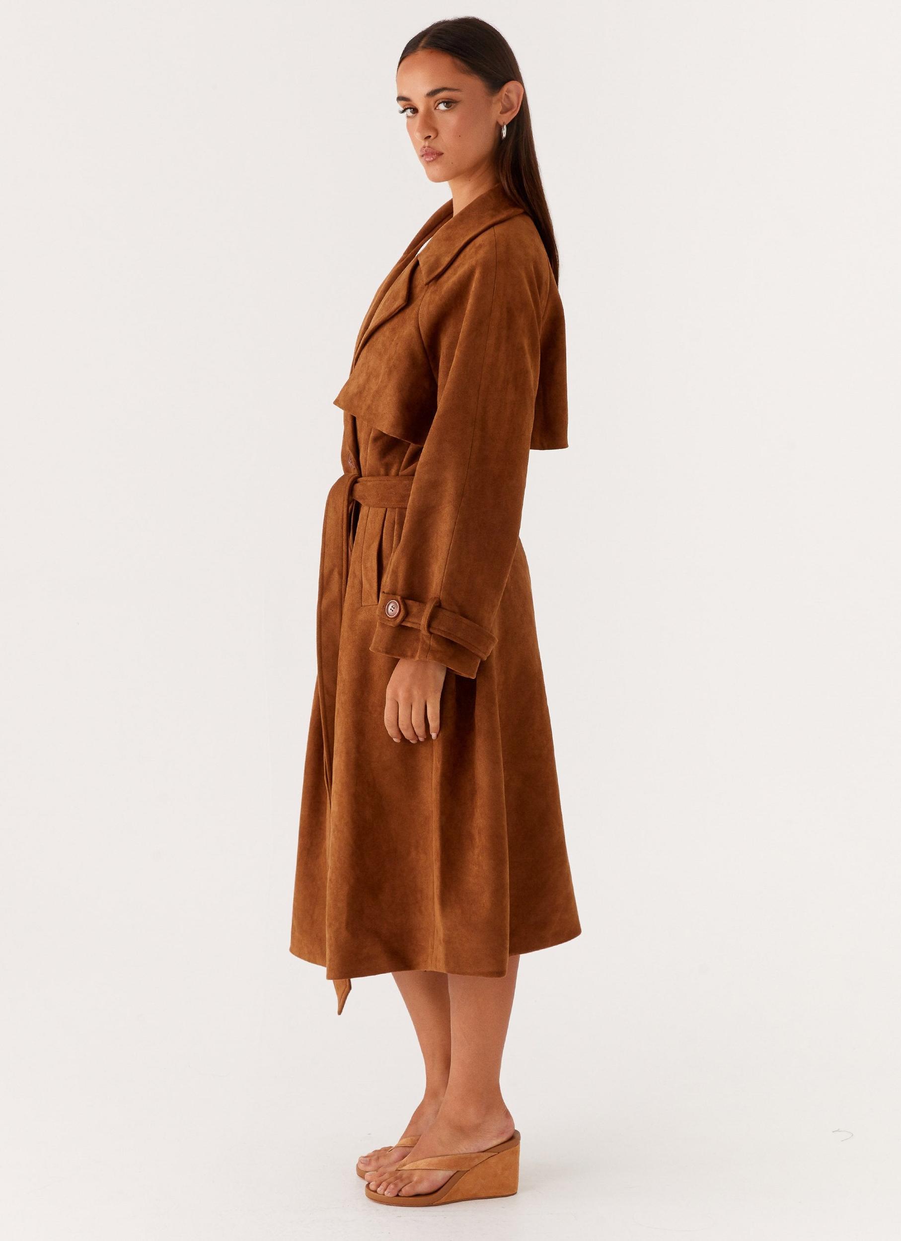 Bridie Faux Suede Trench Coat - Brown Product Image