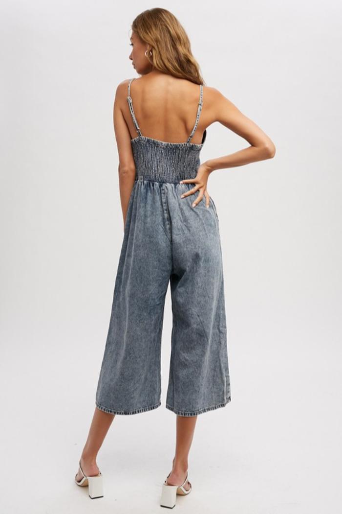 Acid Wash Denim Jumpsuit Product Image