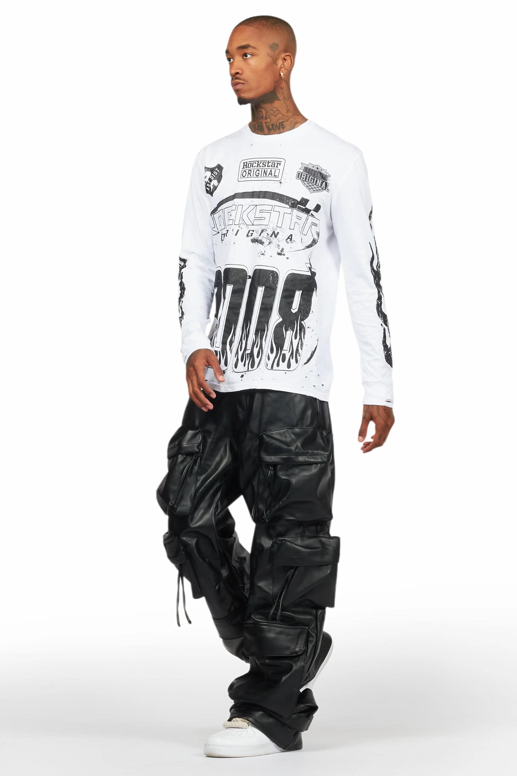 Amos White/Black Long Sleeve Graphic T-Shirt Male Product Image