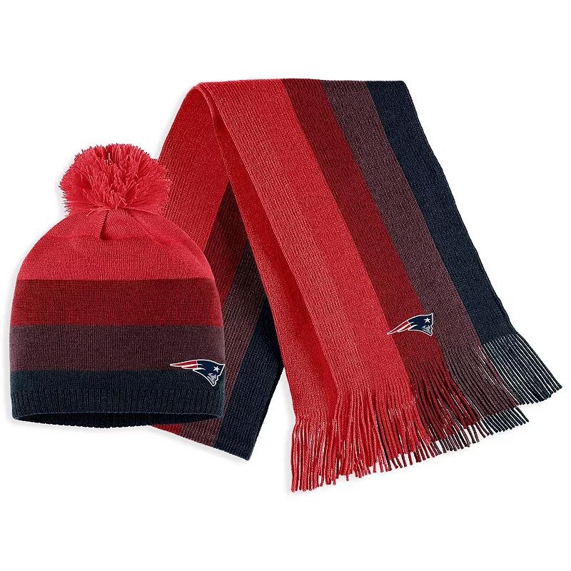 Women's WEAR by Erin Andrews Red New England Patriots Ombre Pom Knit Hat and Scarf Set Product Image