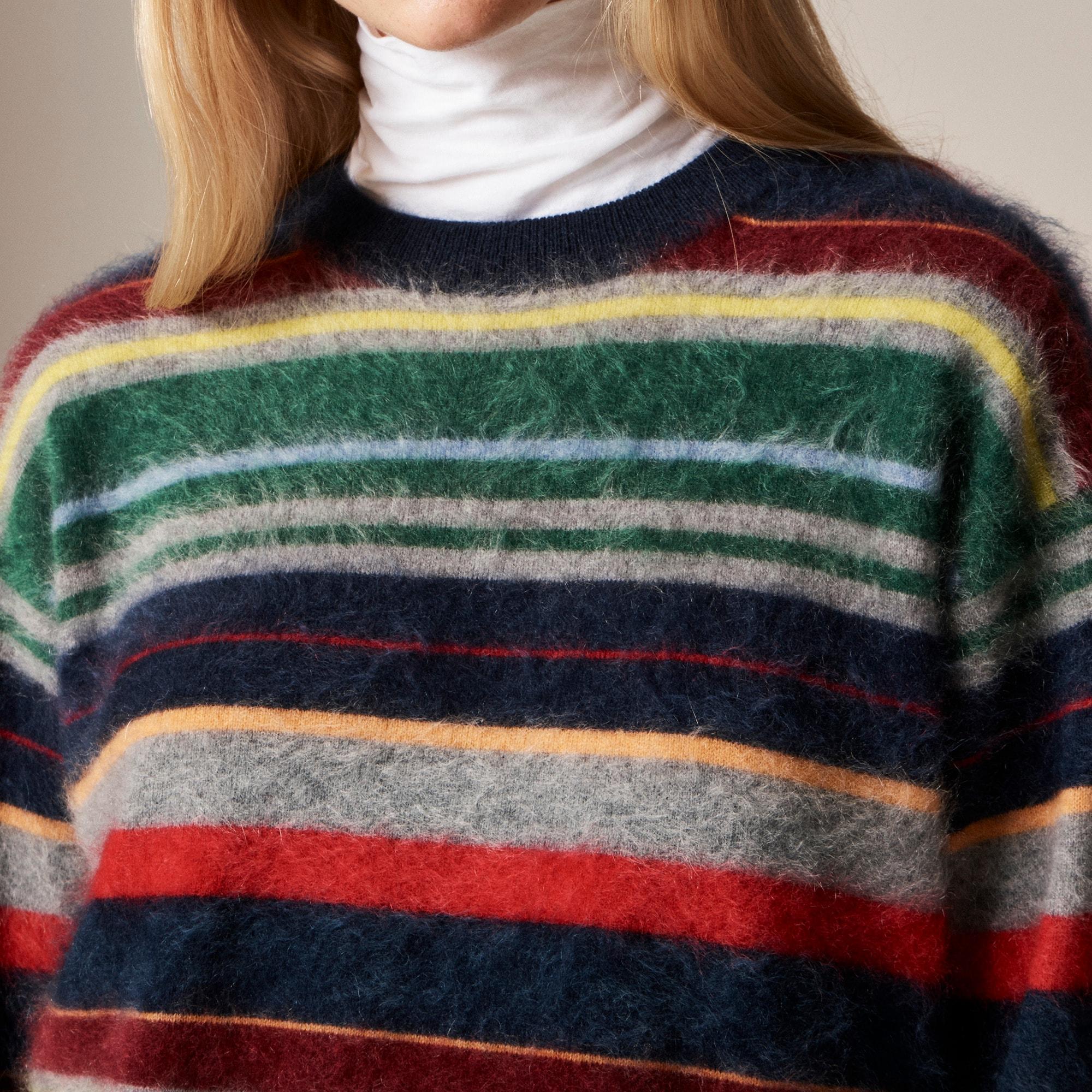 Brushed cashmere relaxed crewneck sweater in vintage stripe Product Image