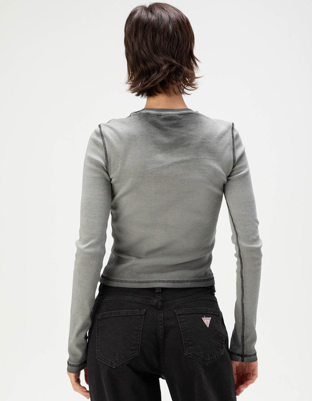 GUESS ORIGINALS GO Rhinestone Womens Long Sleeve Top - OFF-BLACK Product Image