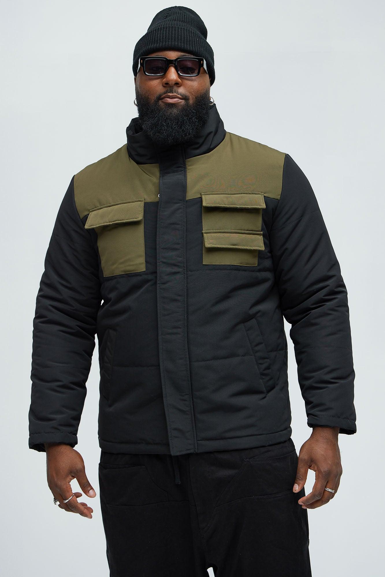 With The Flow  4 Pocket Midweight Puffer Jacket - Black/Green Product Image